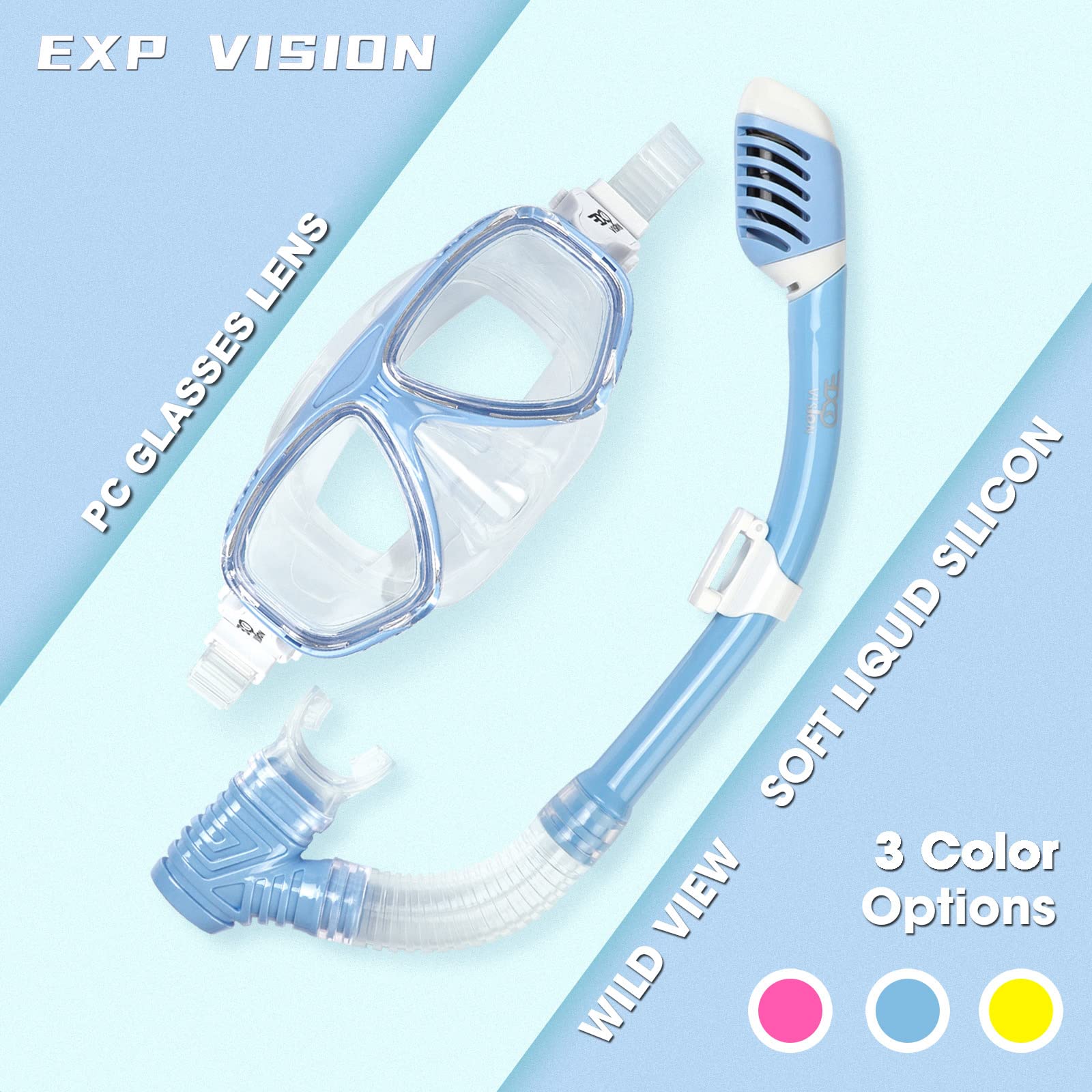 Dry Top - Set da snorkeling per bambini, unisex, anti appannamento, vista panoramica, con boccaglio per ragazzi e ragazze, attrezzatura da snorkeling per nuoto da 3 a 12 anni