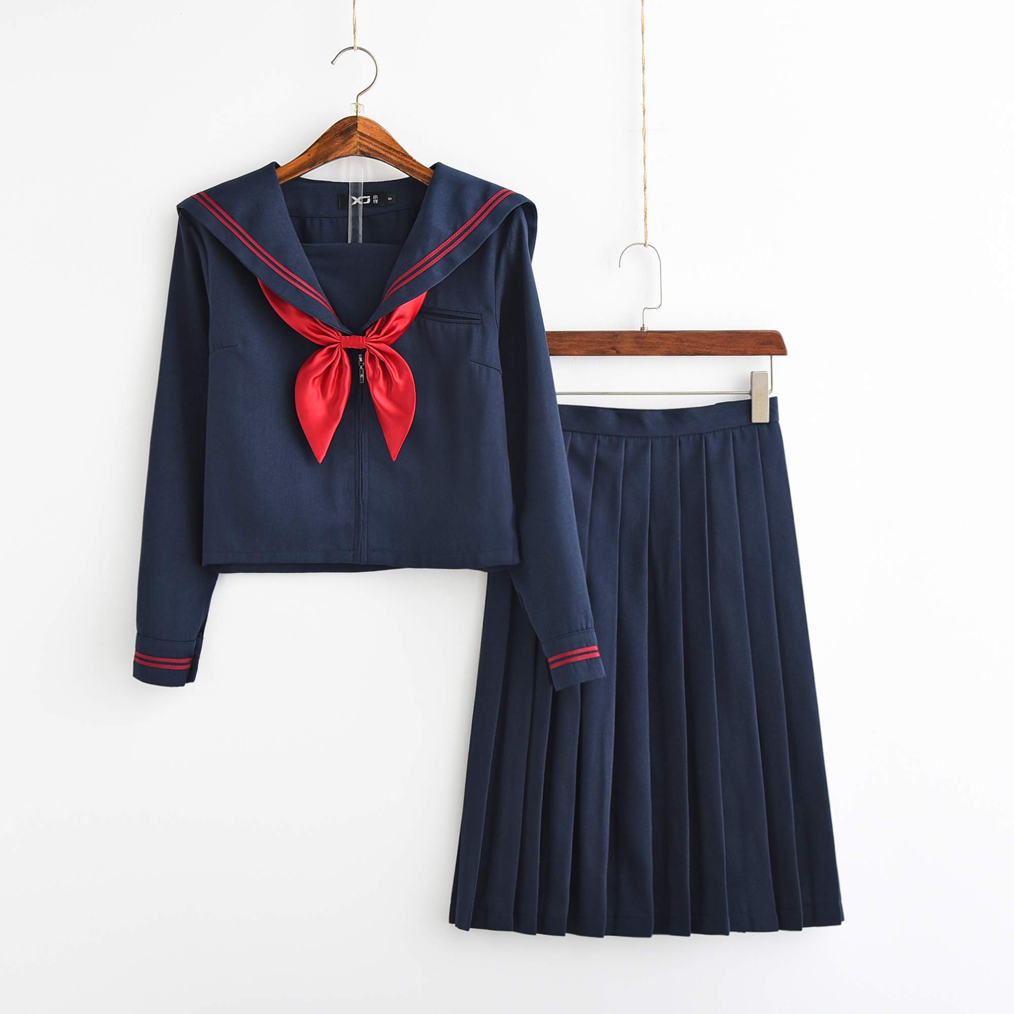 Amazon.co.jp: 【妖怪庵】赤二本 セーラー服 長袖 長スカート コスプレ