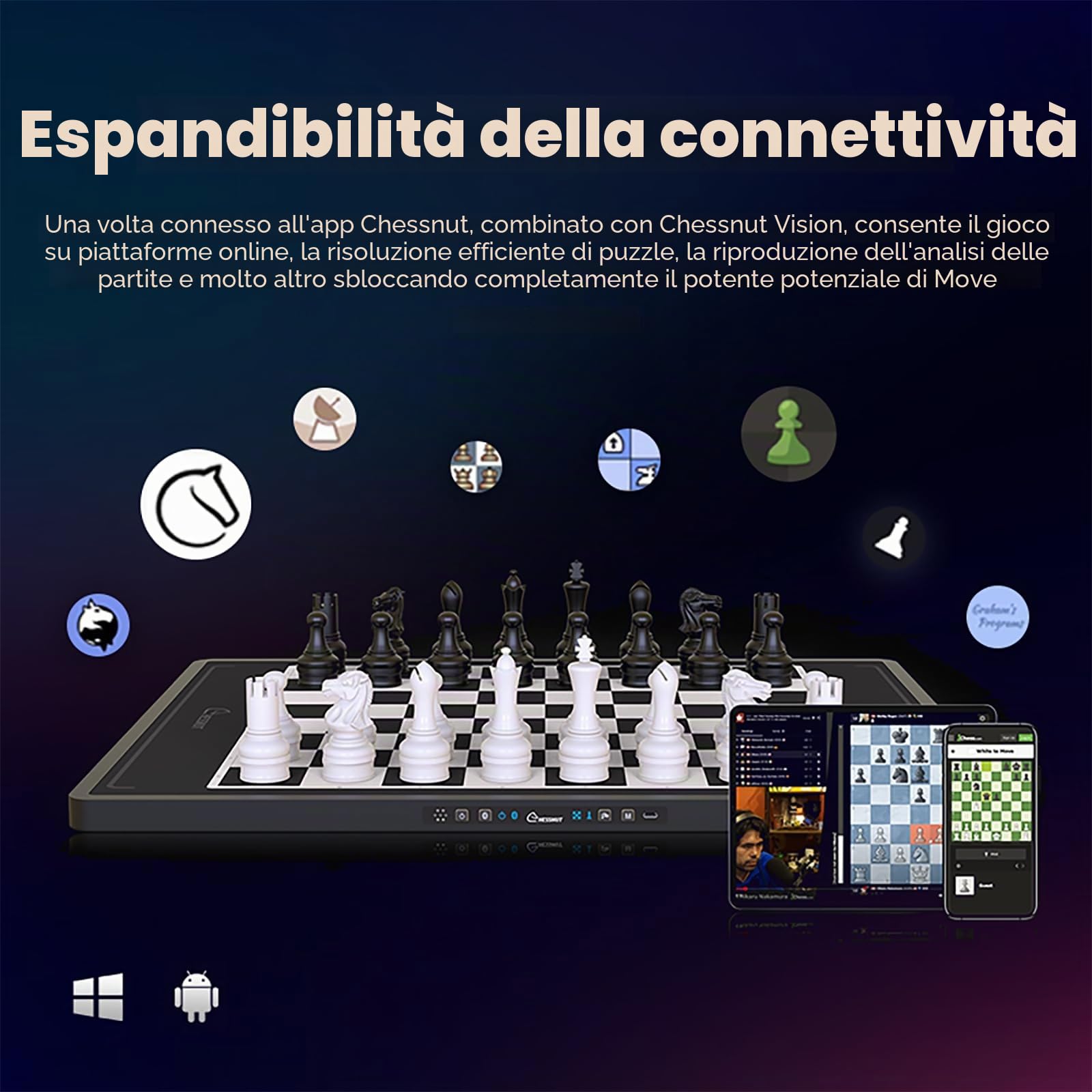 Chessnut Move – Scacchiera Robotica con Pedine in Plastica, Movimento Automatico, Riconoscimento Pedine, Motore Scacchistico Integrato e Controllo Vocale – Gioco Online e Analisi Partite