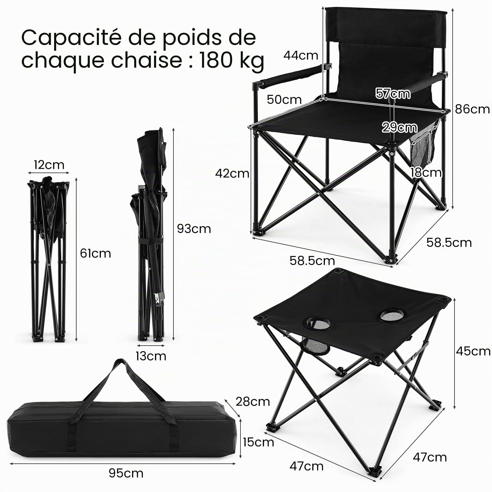 KOMFOTTEU Chaise de Camping Pliante avec Table Pliante, Sac de Rangement