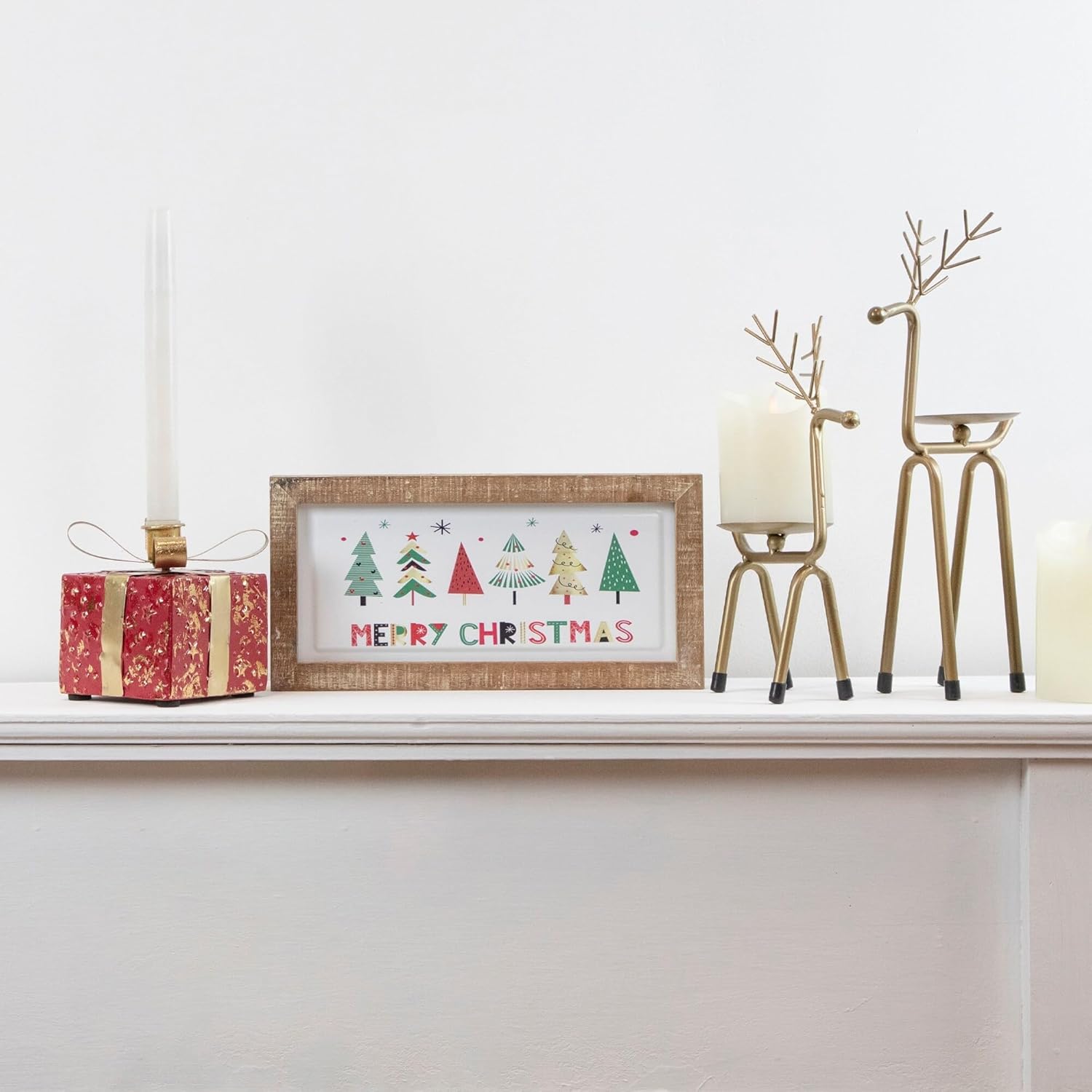 13.25" Large Bronze Reindeer Christmas Pillar Candle Holder Tan Metal