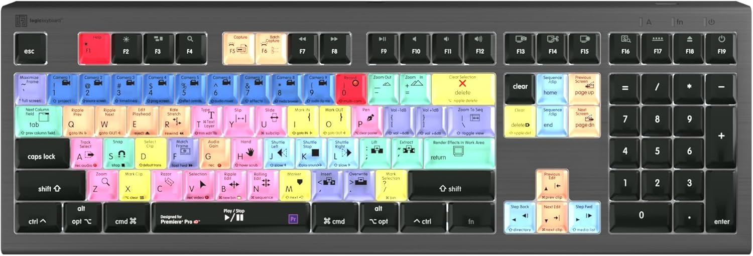 Logickeyboard Backlit 'Astra2' Designed for Editing in Adobe Premiere Pro on Mac • p/n LKB-PPROCC-A2M-US
