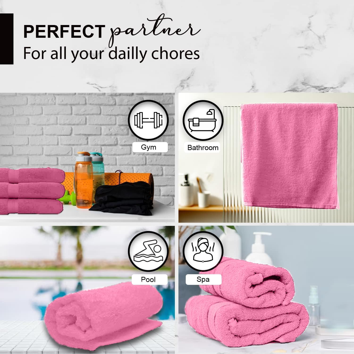 100% Cotton Bath Towels, 24x48 Pack of 6 Towels, Quick Dry, Highly Absorbent, Soft Feel Towel, Gym, Spa, Bathroom, Shower, Pool, Luxury Soft Towels (Pink, 24x48-6 Pack) - Image 7