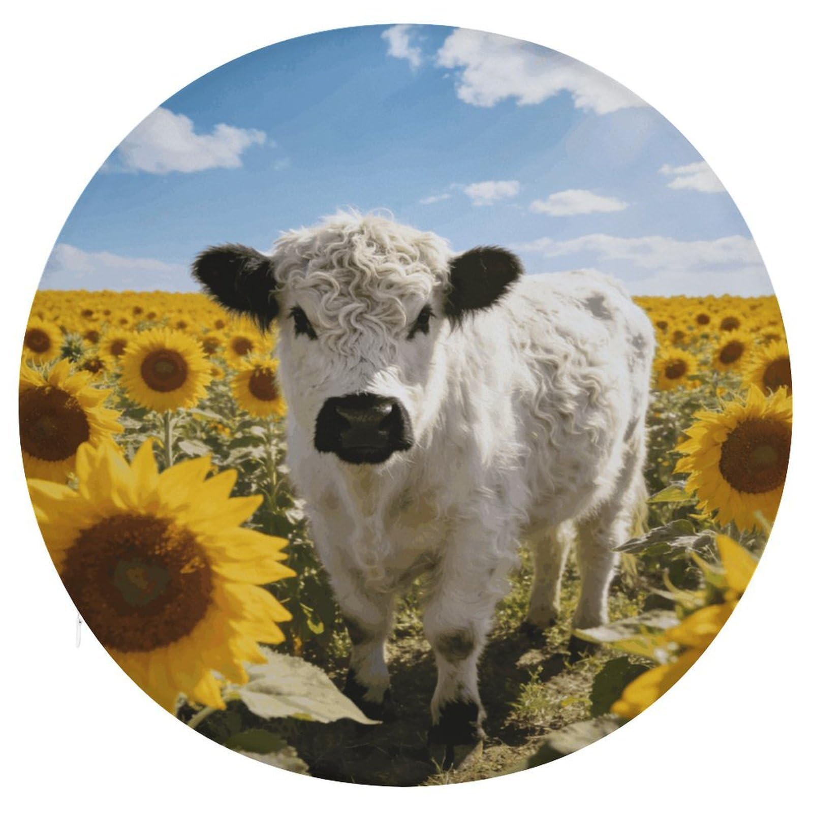Cojín redondo de vaca de las tierras altas de 39 cm para silla de comedor y suelo
