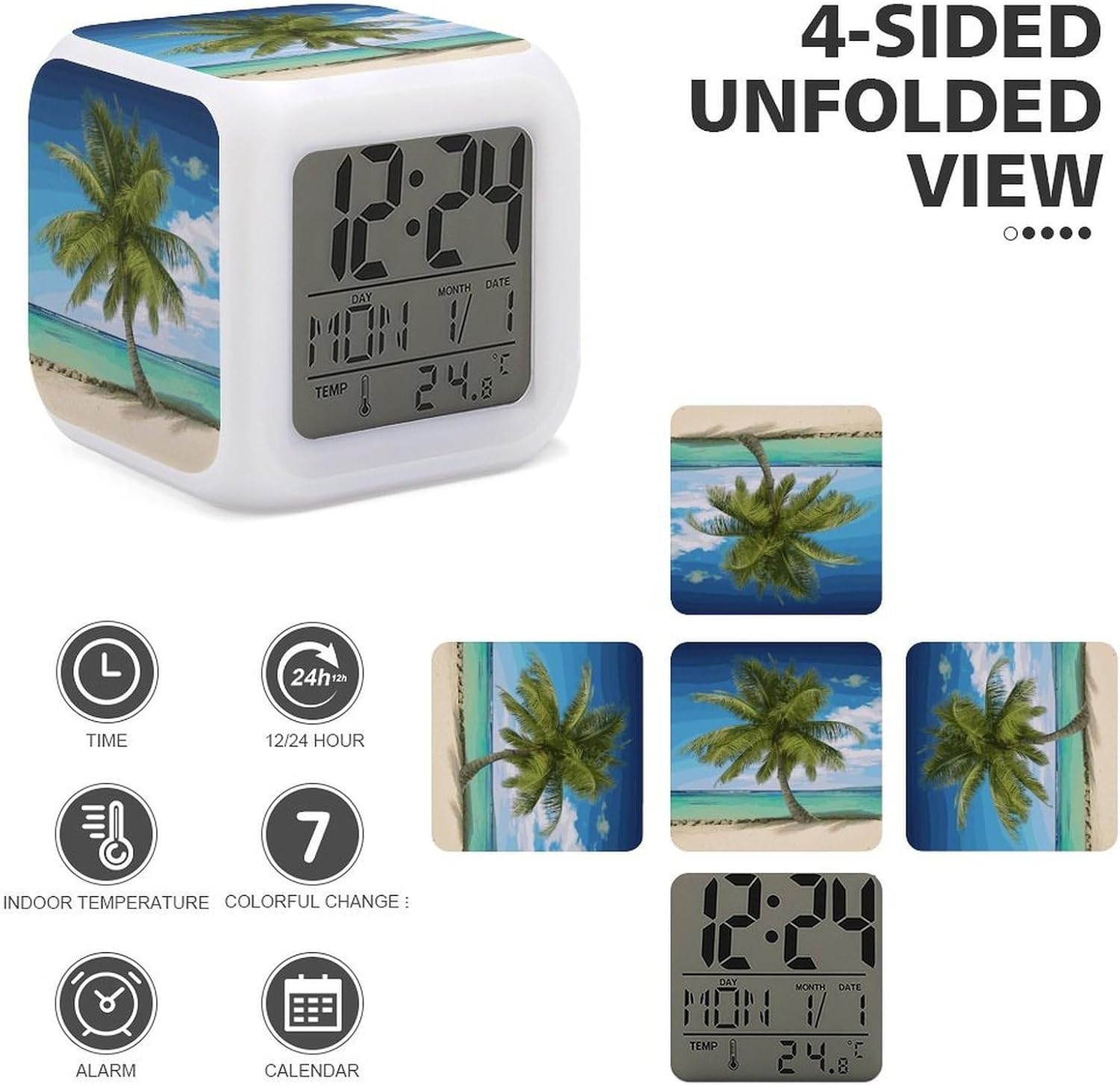 Beach Palm Tree Alarm Clock Night Light Alarms for Bedroom Smart Digital Alarm Clock LED Display Clocks with 7 Colorful Ambient Lights Sleep Timer for Heavy Sleepers Simple Operation image 4
