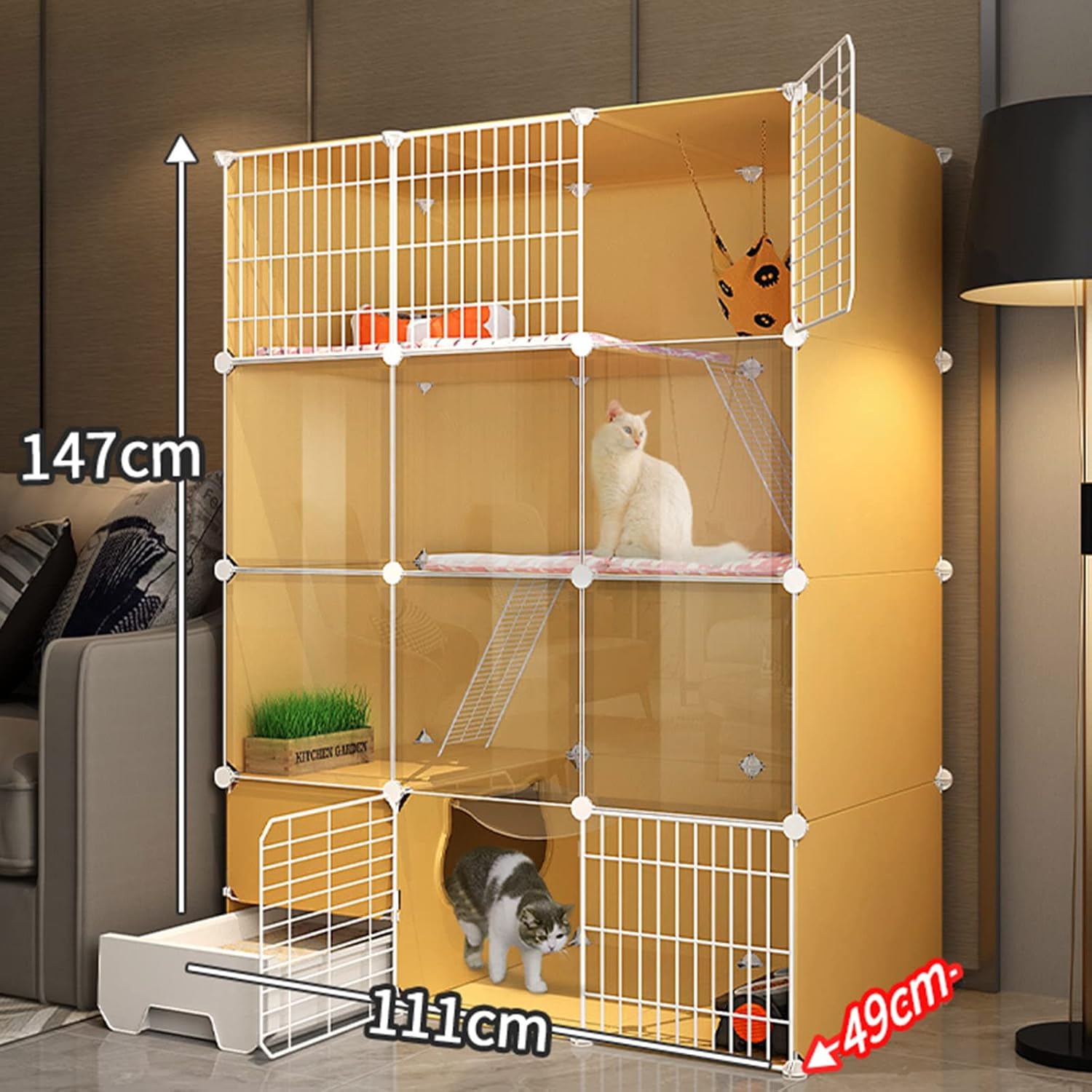 Cat Cage with Cat Litter Box - Cat Cages Indoor Large,3 Tier Large Cat Kennels,Cat Playpen for Indoor Cats Indoor DIY Cat Playpen for Small Animal,Detachable Metal Wire K,C1-111 * 49 * 147cm
