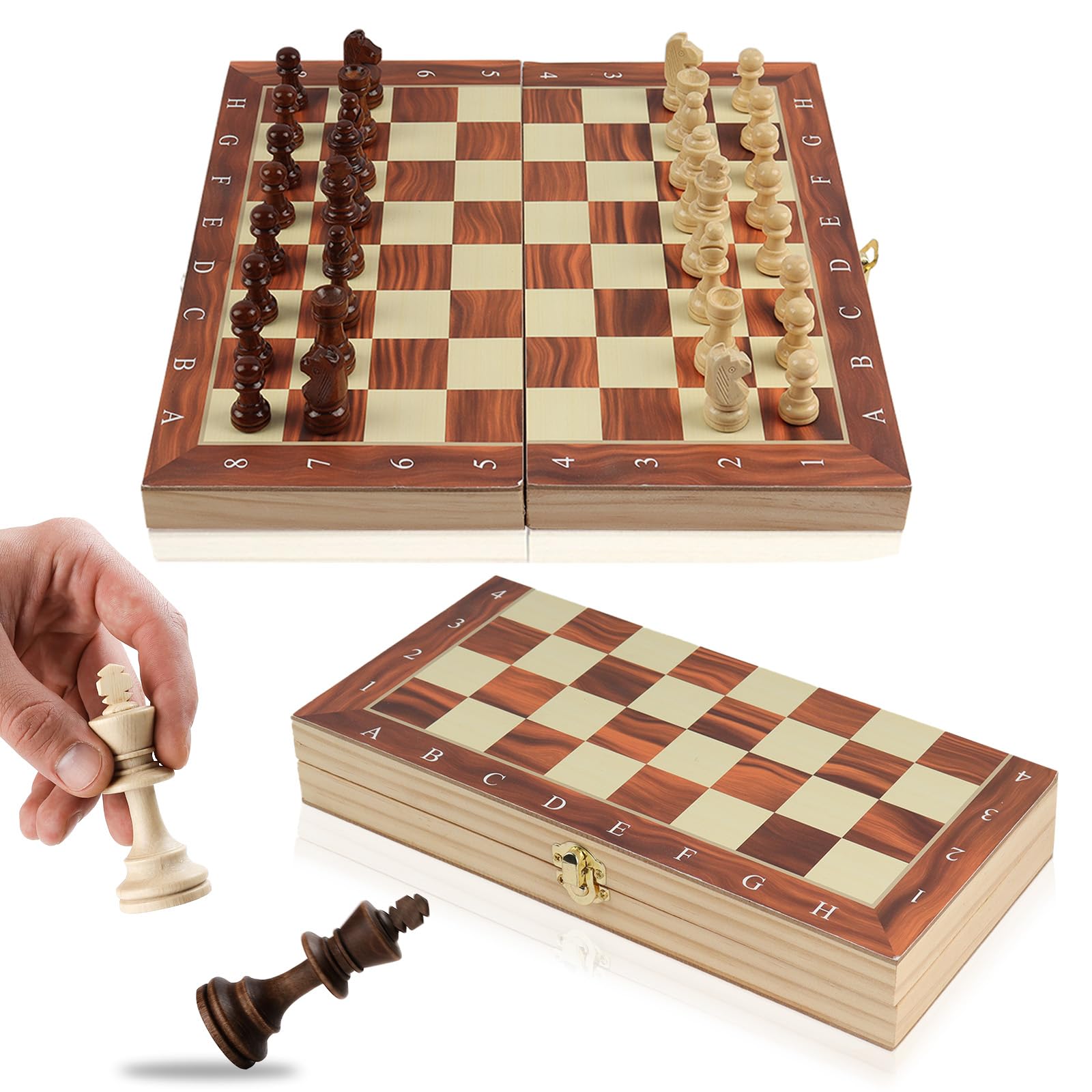 Magnetic Chess Set Luxury for Adults Kids,29×29cm Portable Folding Travel Chess Set Magnetic Wooden Chess Board Game,Handmade 32 Chess Pieces