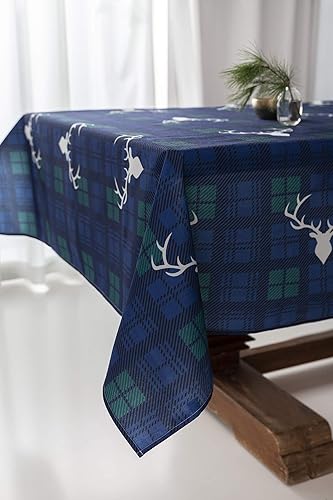 Miniatura 5 de Mantel navideño tradicional con diseño de tartán azul (59 x 98 pulgadas, tradicional)
