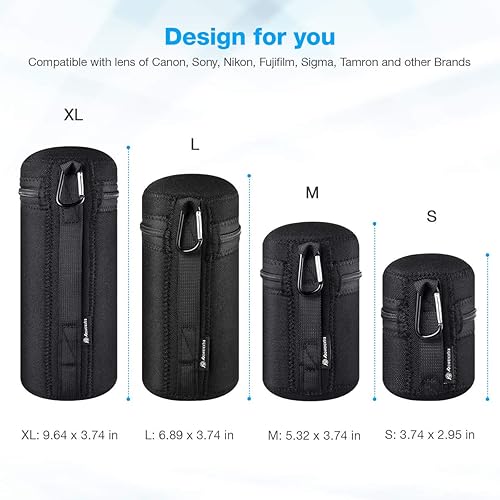 Miniatura 2 de Powerextra 4 fundas con cremallera para lentes con neopreno protector grueso para lente de cámara DSLR compatible con CA Nikon Sony Olympus