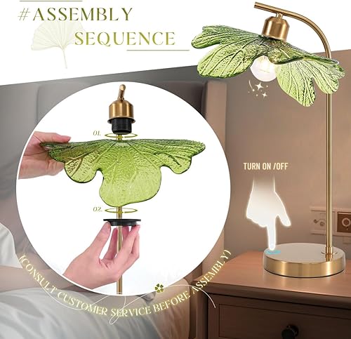 Miniatura 5 de Lámparas de mesa de cristal de mediados de siglo, moderna lámpara de mesa dorada, lámpara de mesa alta, lámpara de mesa táctil con diseño de flores