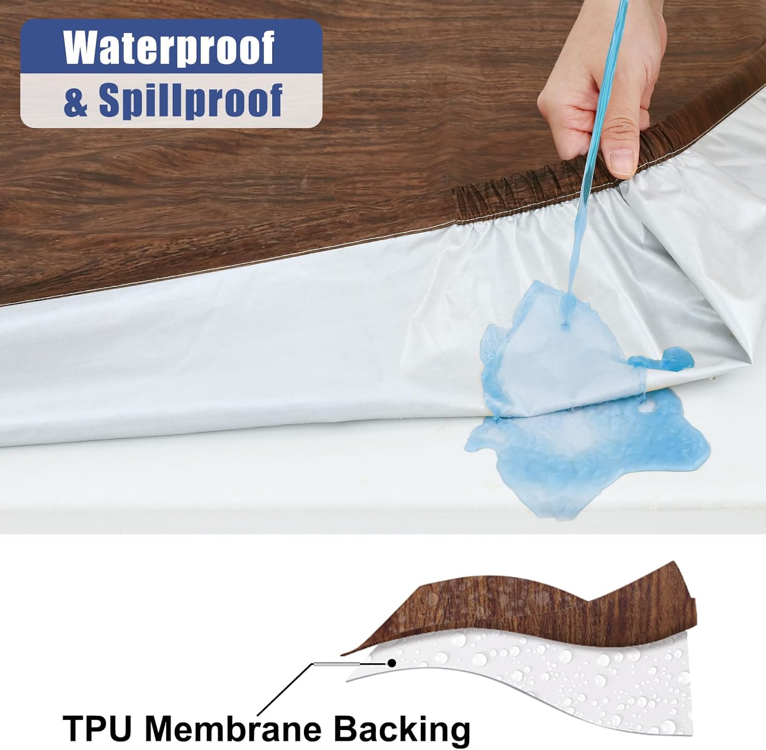 Smiry Picnic Table Cover with Bench Covers, Waterproof Elastic Fitted Tablecloth for 5 Foot Tables, Washable Polyester Tablecloths for Camping, Indoor & Outdoor (Brown, 30x72 Inch 3-pc Set)