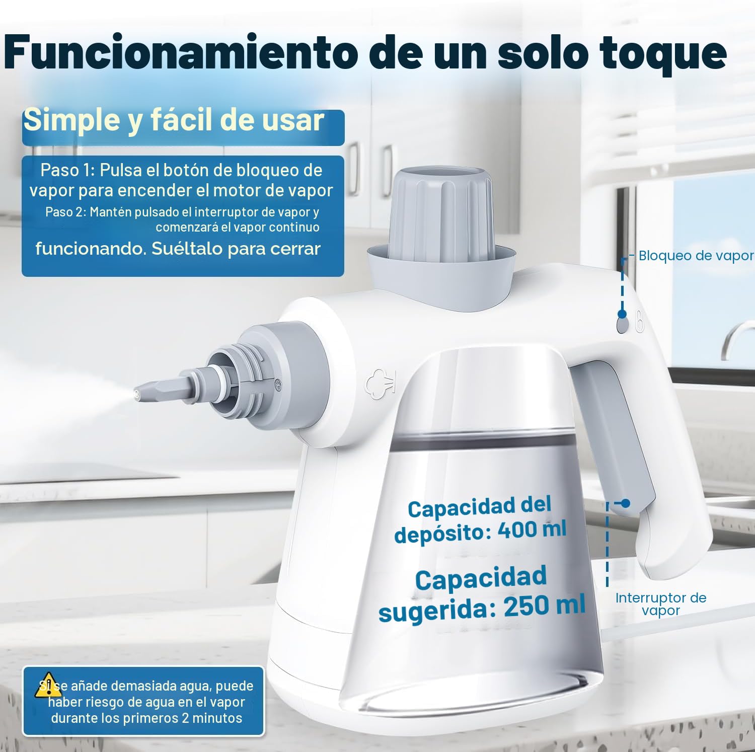 Vaporeta Limpieza Hogar Potente Limpiador a Vapor Steam Cleaner Vaporeta de Mano Vaporix Vaporyx Portátil Profesional para Limpiar Cocina, Baño, Juntas, Ventanas y Grasa, 3,2 Bar,400ml