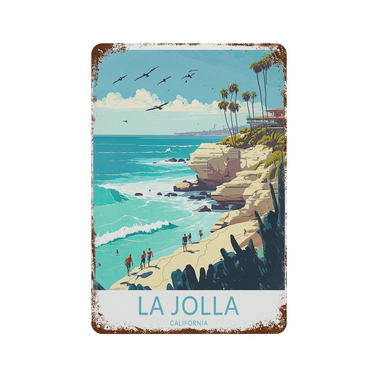 xiaoxiaoshen La Jolla California Travel Coast San Diego Decor Wall Decor Art Metal Tin Poster Modern Home Decor Art Home Bar Shop Decorations Vintage Sign 30x20cm