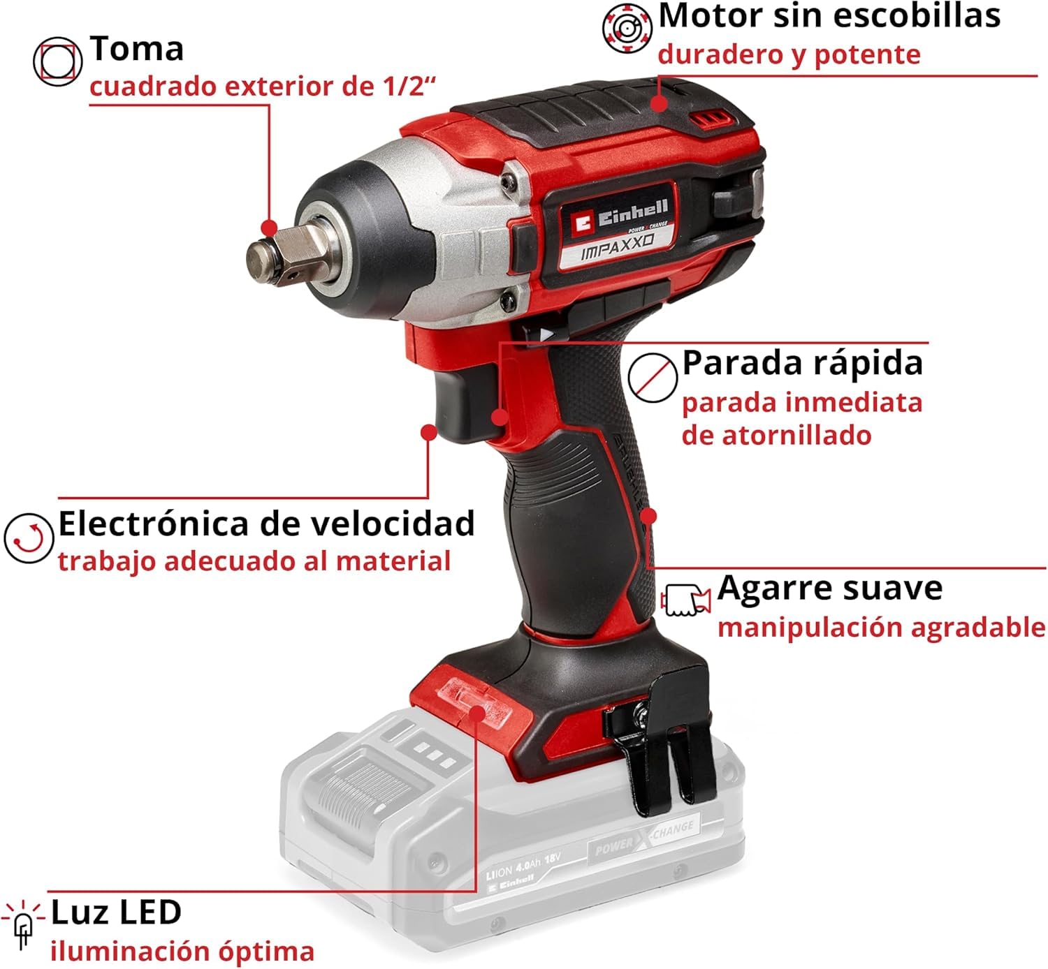 Einhell Atornillador de impacto con batería IMPAXXO 18/230 Power X-Change (18V, 230 Nm, motor sin escobillas, envío sin batería ni cargador)