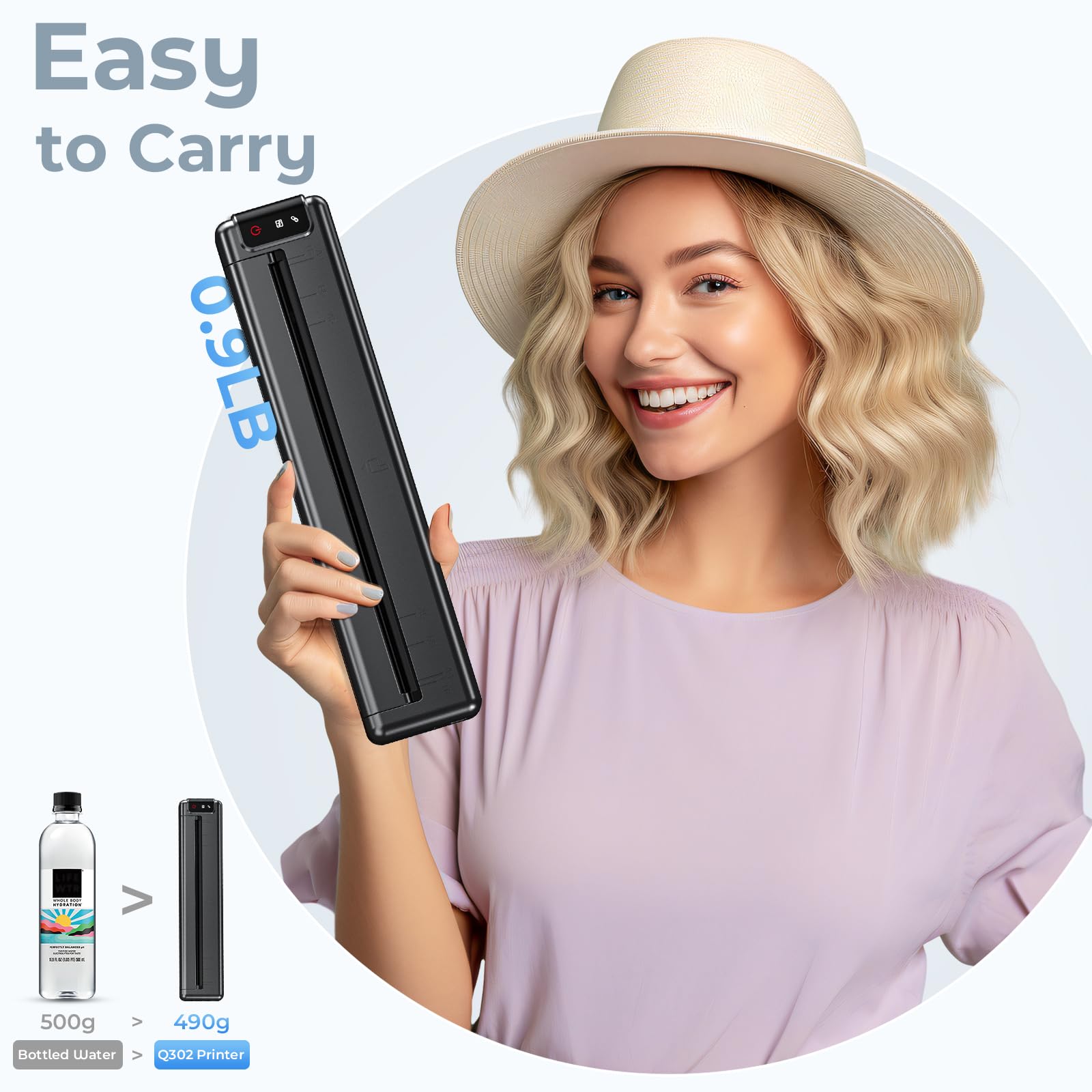 Q302 Mini Stampante Termica Portatile, 300DPI Stampante Senza Inchiostro, Supporta la Carta termica US Letter/A4/B5/A5, Connessione WiFi, Bluetooth, USB