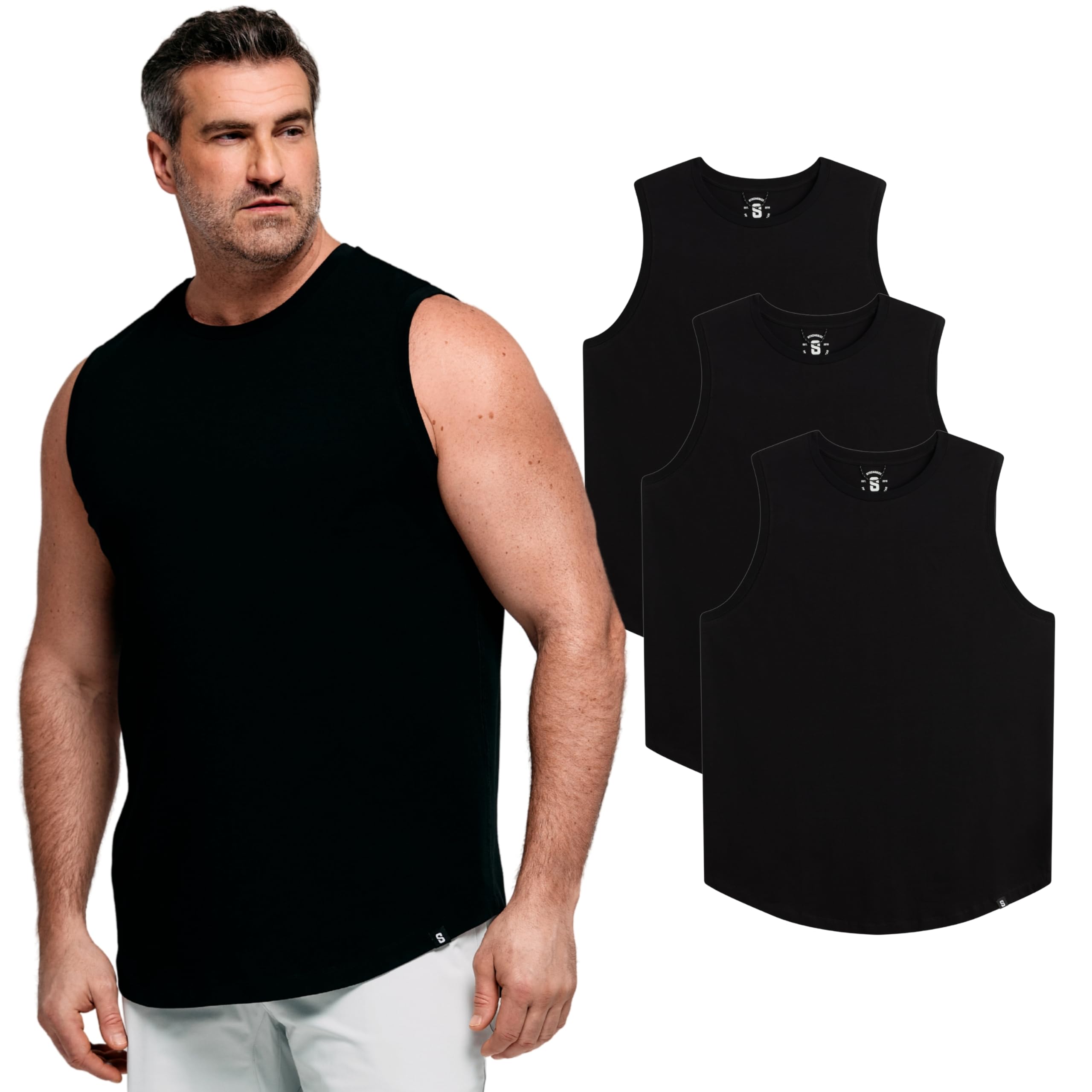 STRONGSIZE Big and Tall Men’s Muscle Tank Tops – Sleeveless Muscle Shirts for Men – Longer Length, Premium Stretch Cotton