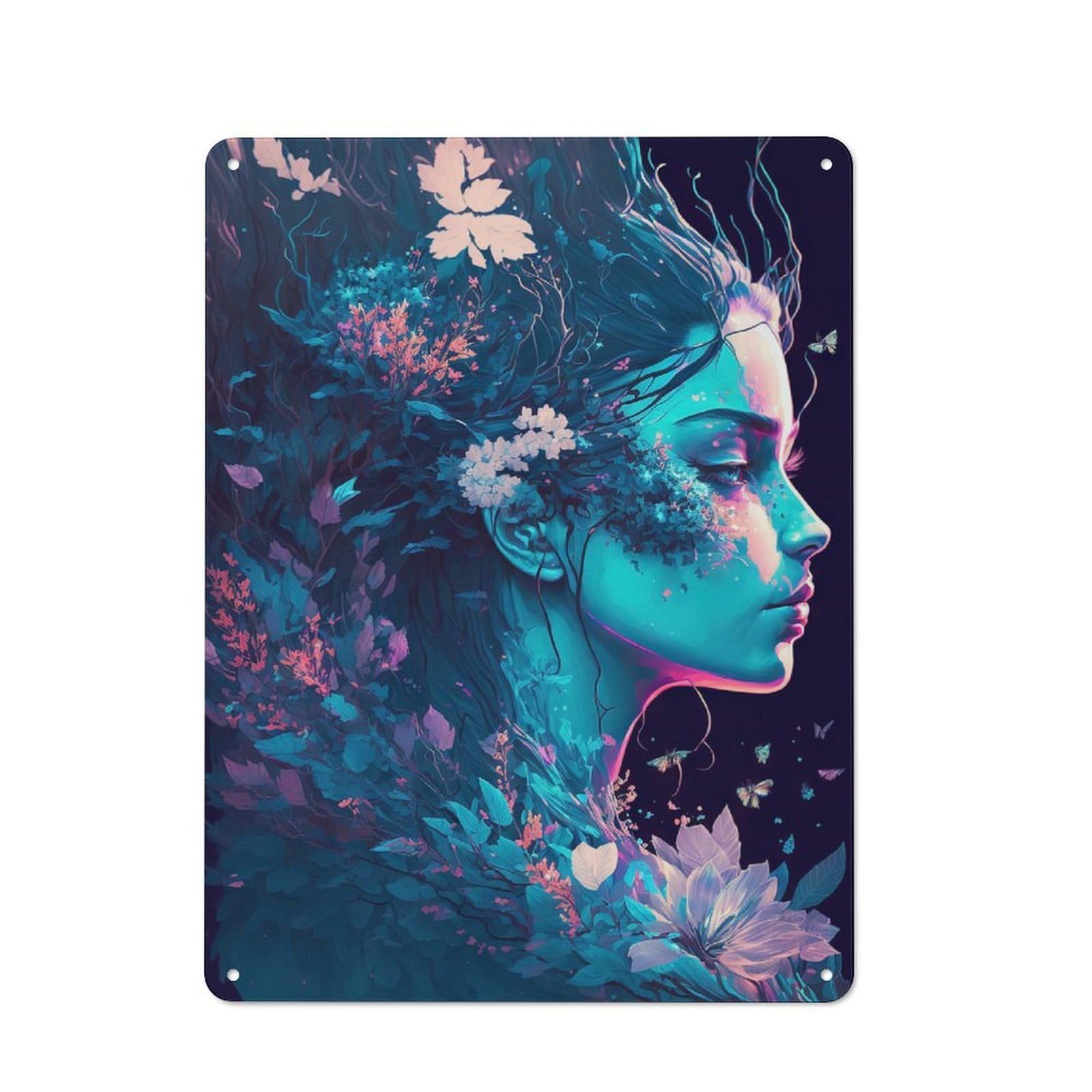 Tin Wall Plaque 40x30cm with Flowerpunk God for Garage Or Workshop, for An Autumn Wall Display in Garage And Workshop