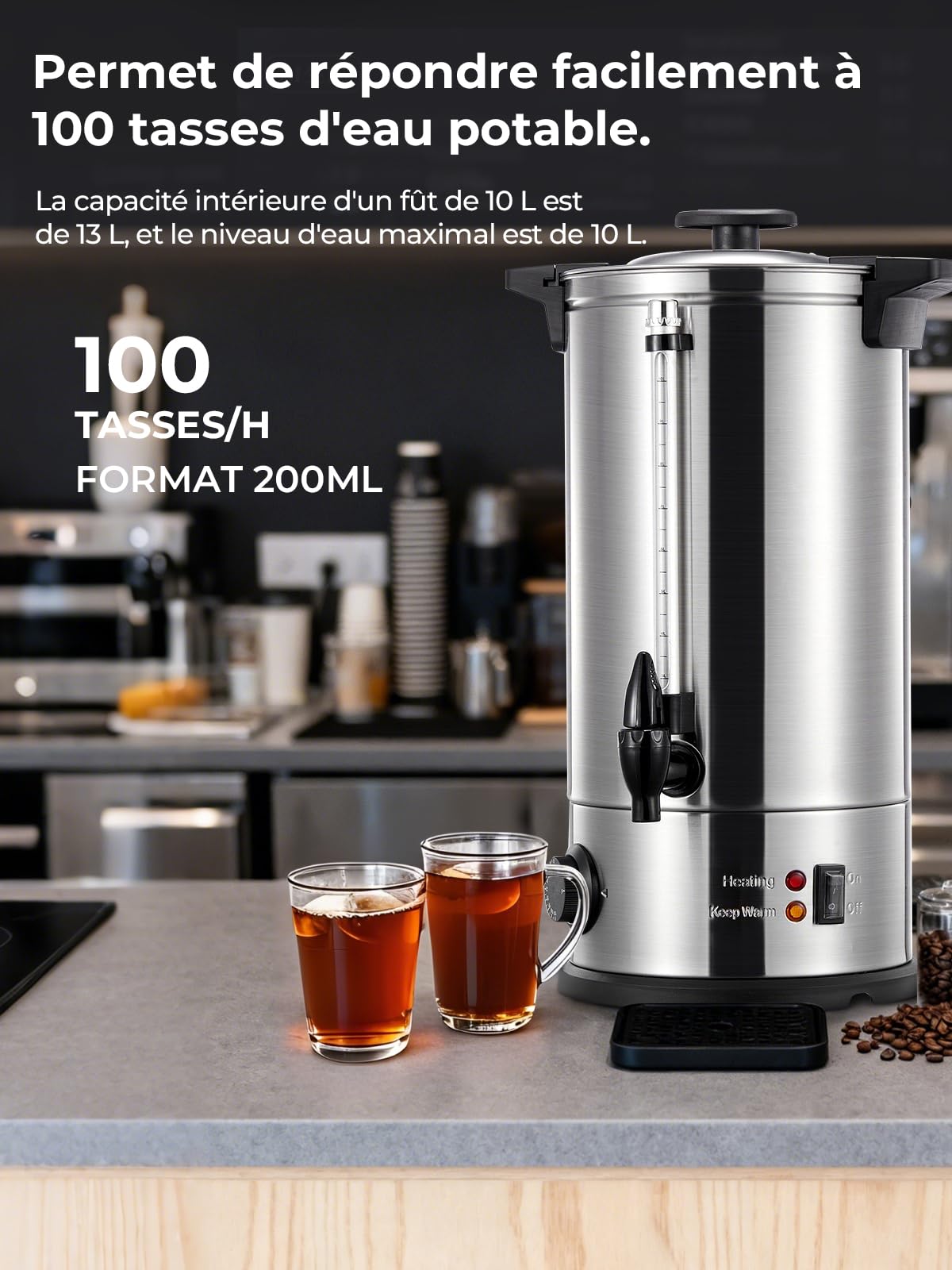 Distributeur de Boissons Chaudes et Vin 10L / 1500W, Autocuiseur Minuteur en INOX Chaud Protection Contre La Surchauffe, 30 à 110 °C, Chauffe-boissons, Appareil Chauffe d'Eau