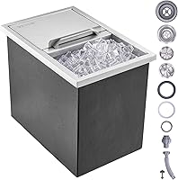 VEVOR 40.9qt Drop-In Ice Chest Stainless Steel Ice Bin, 18x12x14.5" Commercial Cooler w/ Sliding Lid, Drain for Bars & Outdoor Kitchens