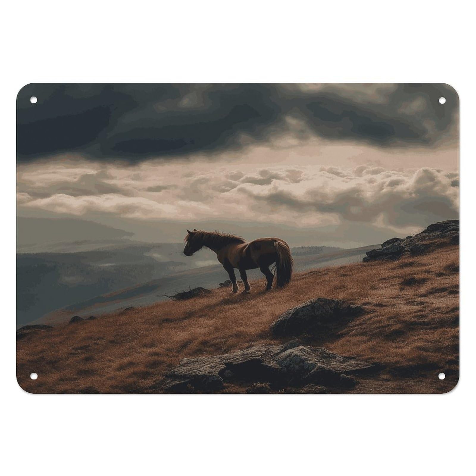 Btcowzrv Style Horse Grazing On The Mountain Metal Sign, 5.5" X 7.9" Tin Wall Decor, Wall Art Plaques For Home Wedding Decor Room Living Room Decoration