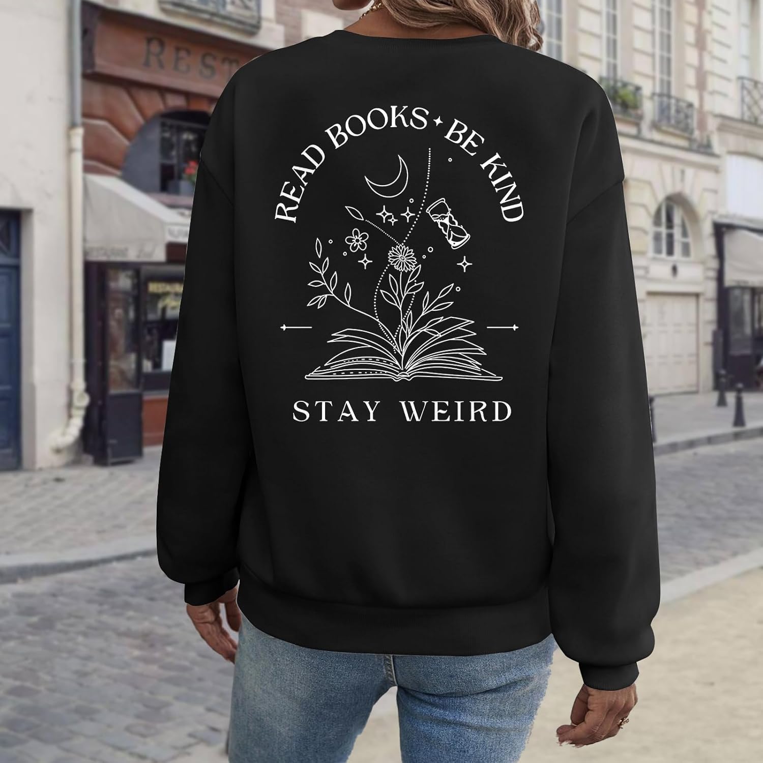 Book Sweatshirts for Women Read Books Be Kind Stay Weird Graphic Sweatshirt Bookish Bookworm Gifts Reading Hoodie - Image 3