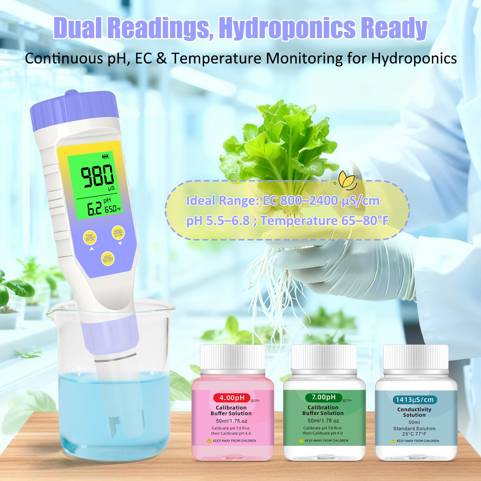 Medidor de pH y TDS, probador digital de pH para agua, 5 en 1 pH/TDS/EC/salinidad/temperatura, probador de agua para beber en el hogar, piscina y acuario, con resolución 0.01