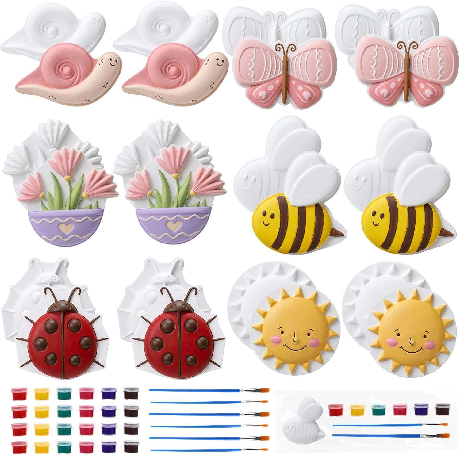Foilswirl 24 Set Spring Ceramic to Paint DIY Painting Kit Paint Your Own Flowers Bee Snail Butterfly Sun Ladybug Crafts with Brushes Acrylic Bags for Spring Decor Party Favor Gifts