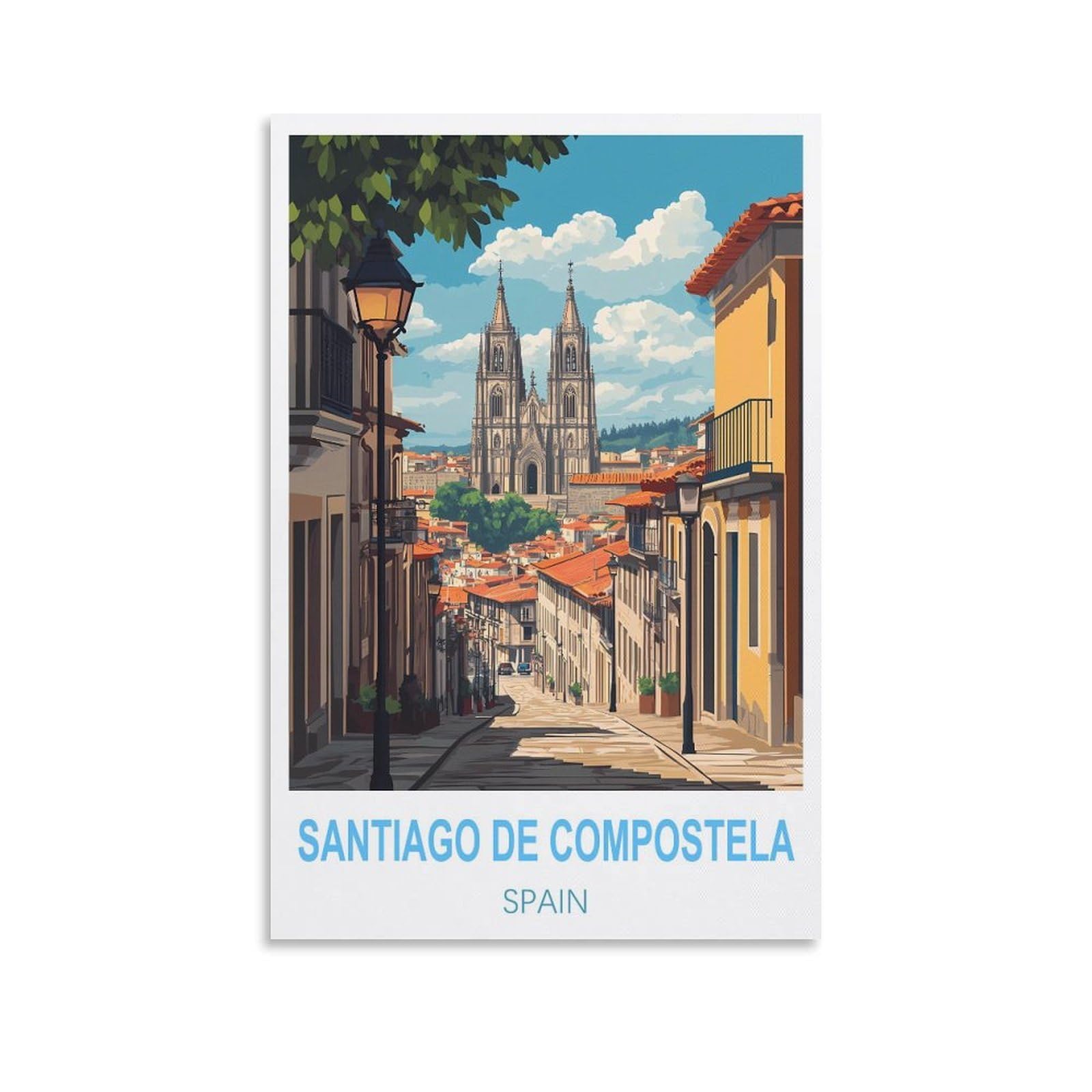 FJIWECWSQ Santiago De Compostela Spain Vintage Travel Poster 08x12inch(20x30cm) Canvas Wall Art Painting Prints