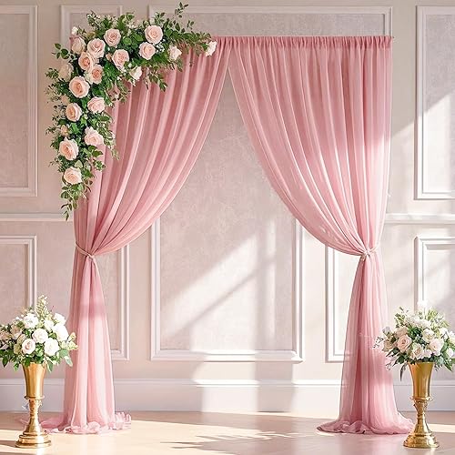 FUHSY Cortinas transparentes de gasa con diseño de rosa polvoriento, cortinas de arco de boda, cortinas de 10 pies, cortinas de fondo para