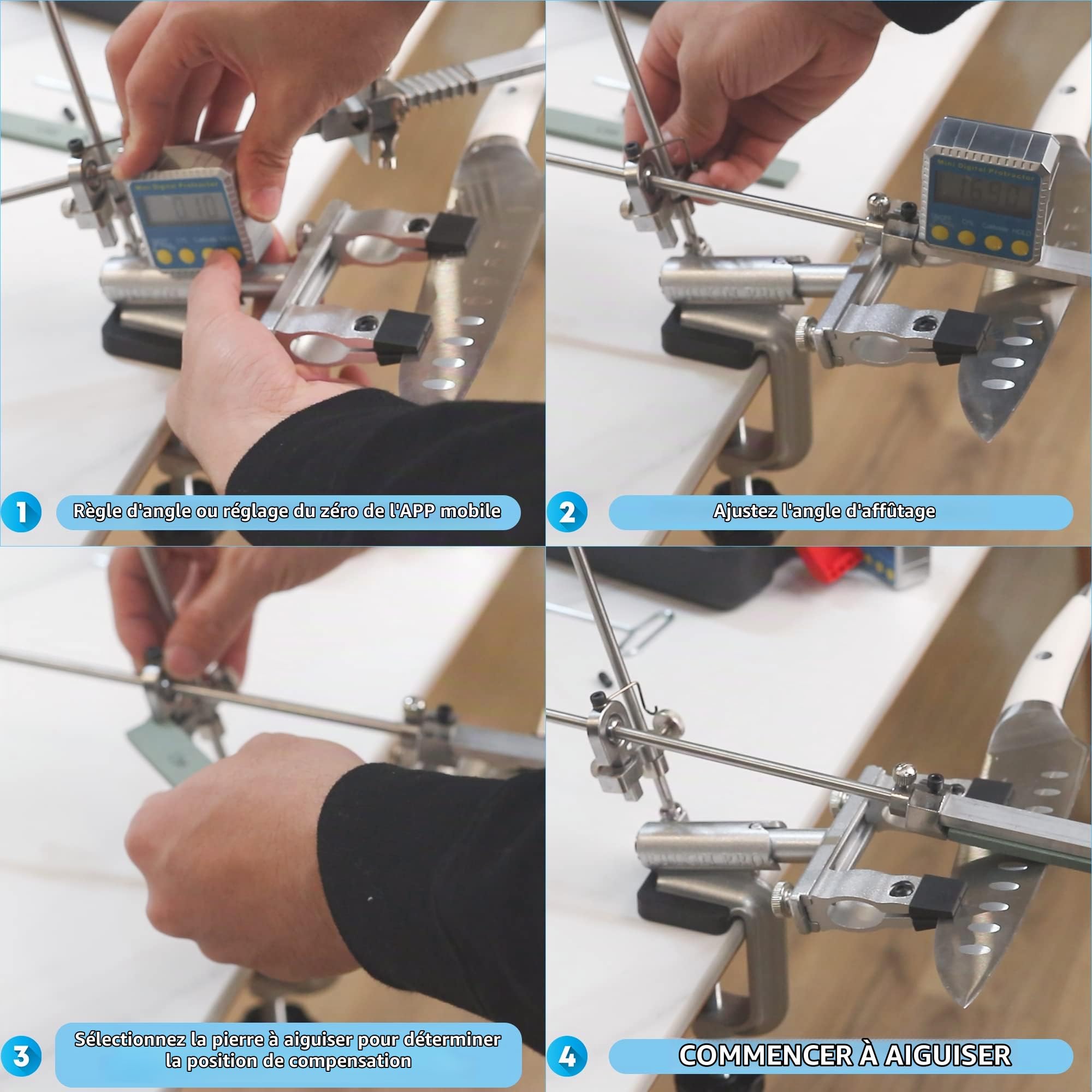 CWOVRS Aiguiseur de Couteaux Professionnel, RX-009 Affûteur de Couteaux à Angle Fixe Rotatif à 360°, Curseur et Fixation Précis Améliorés, Système d'Affûtage de Couteaux à Cuisine, 9 Pierres Kit