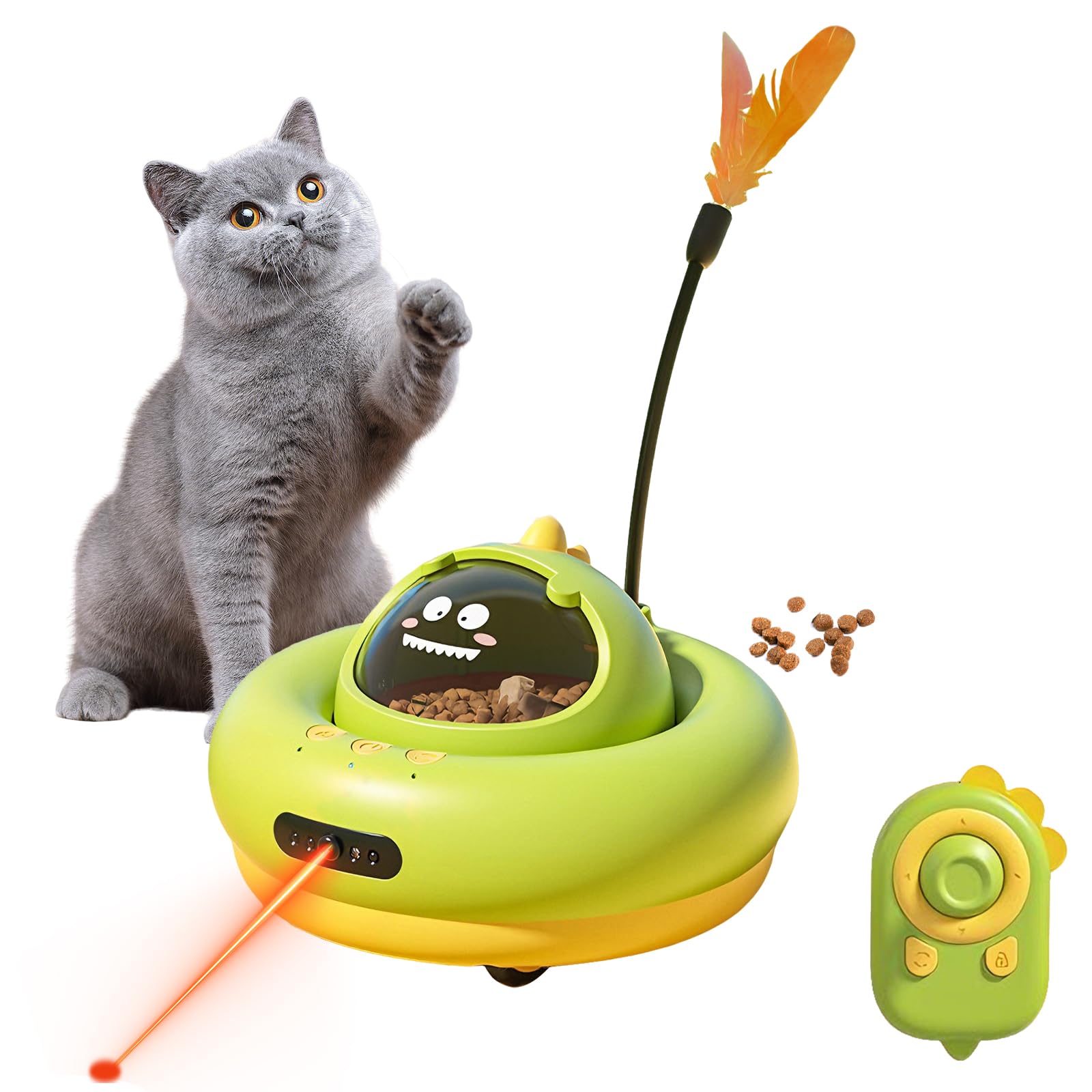 Jouet pour chat 3 en 1 électrique interactif automatique - Distributeur de friandises réglable à distance - Insecte flottant pour occuper - Laser pour chats, chatons et chiens