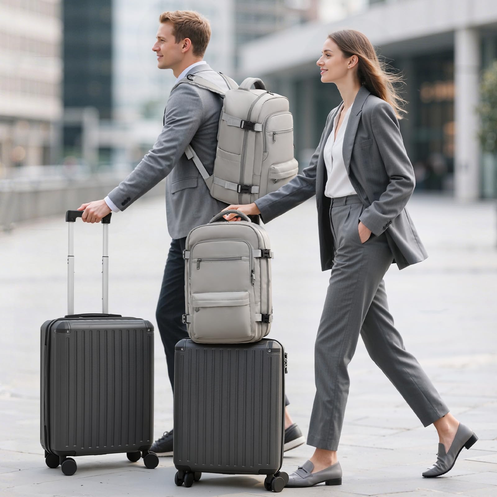 COOLIFE Handgepäck Koffer 55X40X20cm und Kabinen Rucksack 20L(40X25X20cm) Set für Ryanair & Easyjet Flugzeug Handgepäck Kabinengepäck Hartschlagenkoffer Reiserucksack Klein mit TSA-Schloss