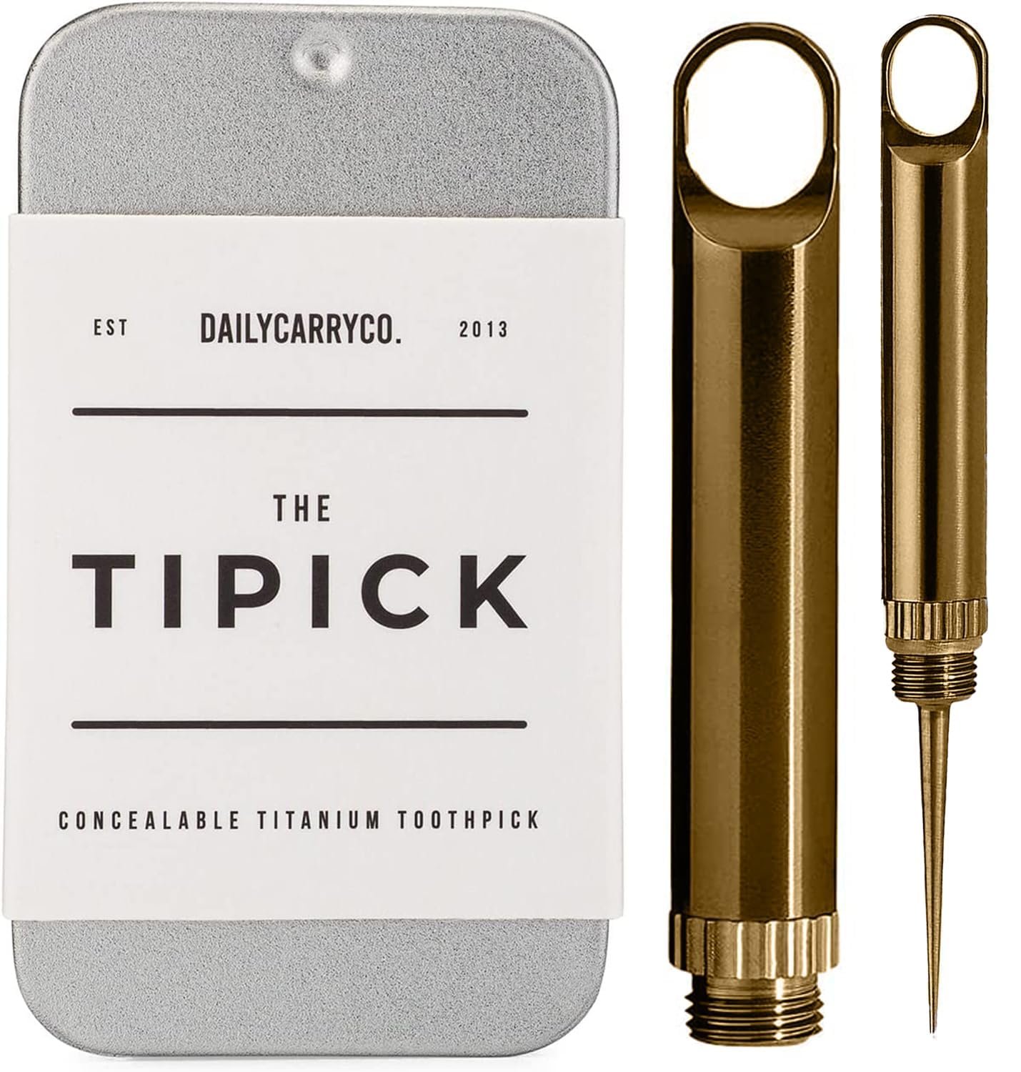 DAILYCARRYCO. TiPick Titanium Toothpick - Portable Metal Travel &amp; Reusable EDC Micro Toothpick - Compact &amp; Convenient - Carry On-The-Go - Titanium Construction, Mocha