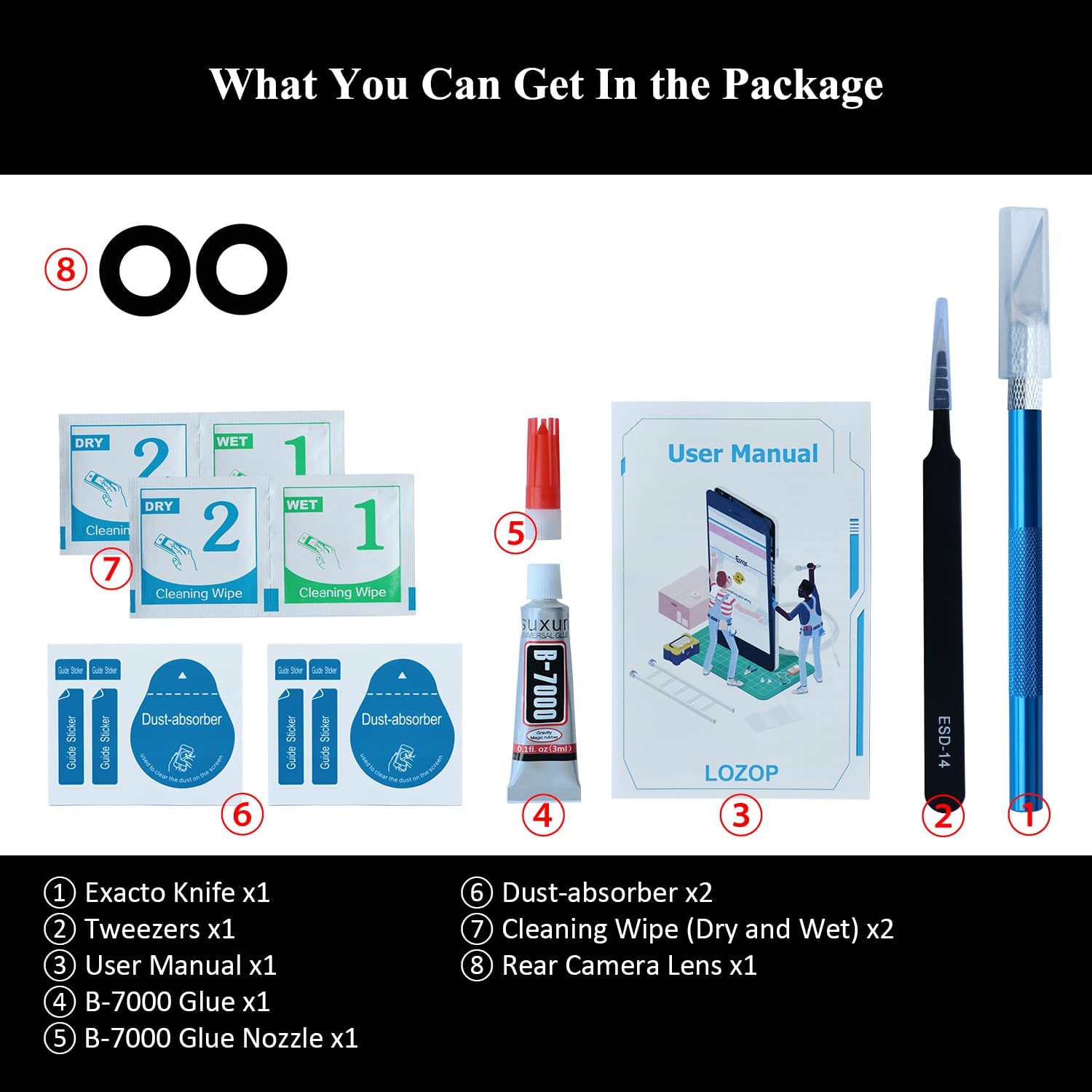 Rear Camera Glass Replacement with Adhesive Pre-Installed, Repair Tools and Installation Manual Compatible with iPhone 14 and 14 Plus