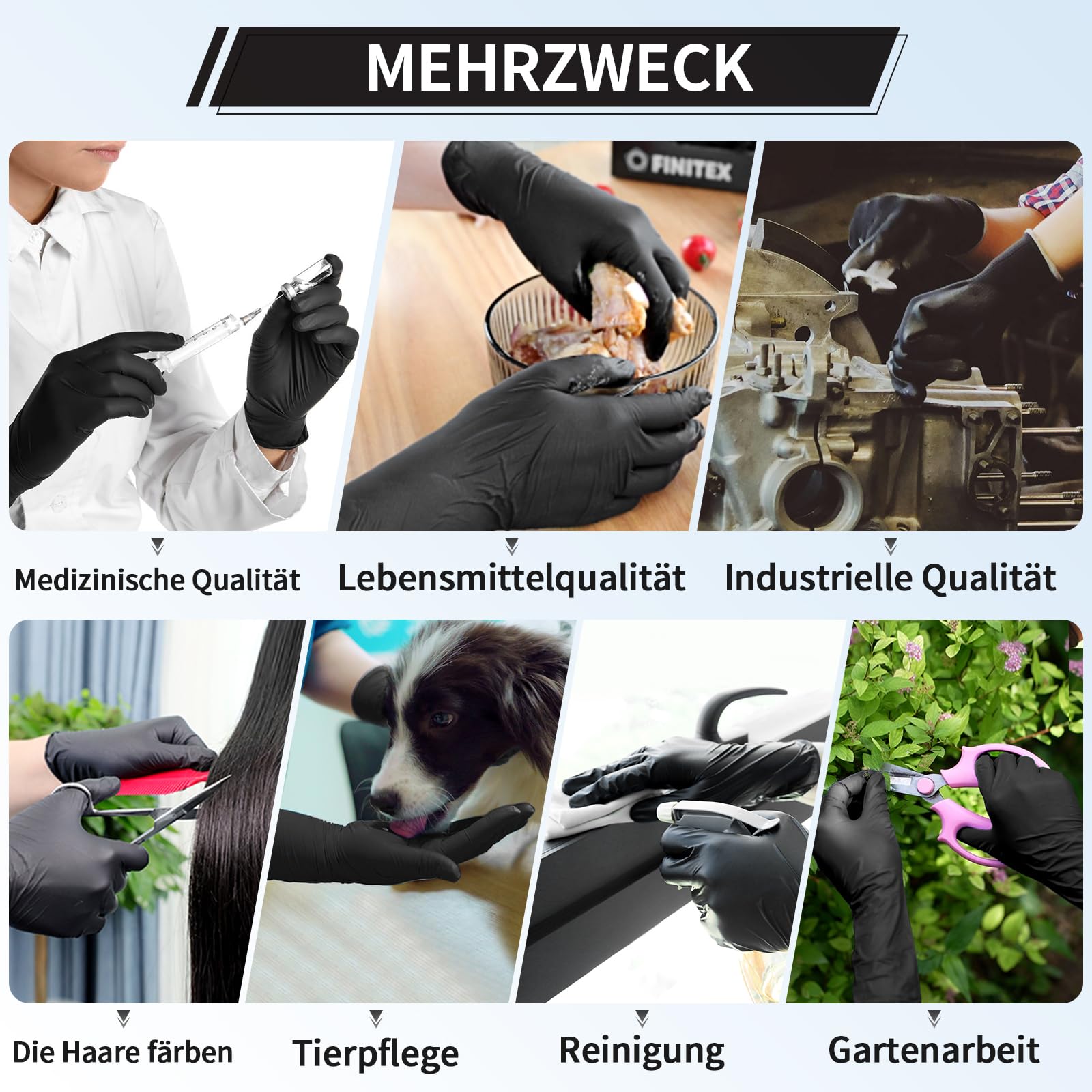 FINITEX Schwarz Einweghandschuhe 1000Stk, L Einmal Handschuhe Nitril Einweg Puderfrei Latexfrei Lebensmittelqualität Reinigung Medizinische Untersuchung, 5mil