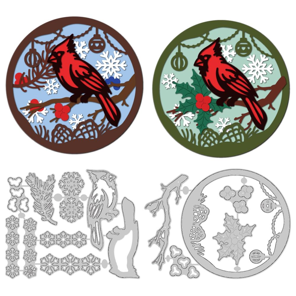 DELORIGIN Christmas Cardinal Cutting Dies Bird Card Making Die Stencil Carbon Steel Die Cuts Scrapbooking Embossing Template for Christmas Greeting Cards Craft Album Party Invitation Envelope Decor