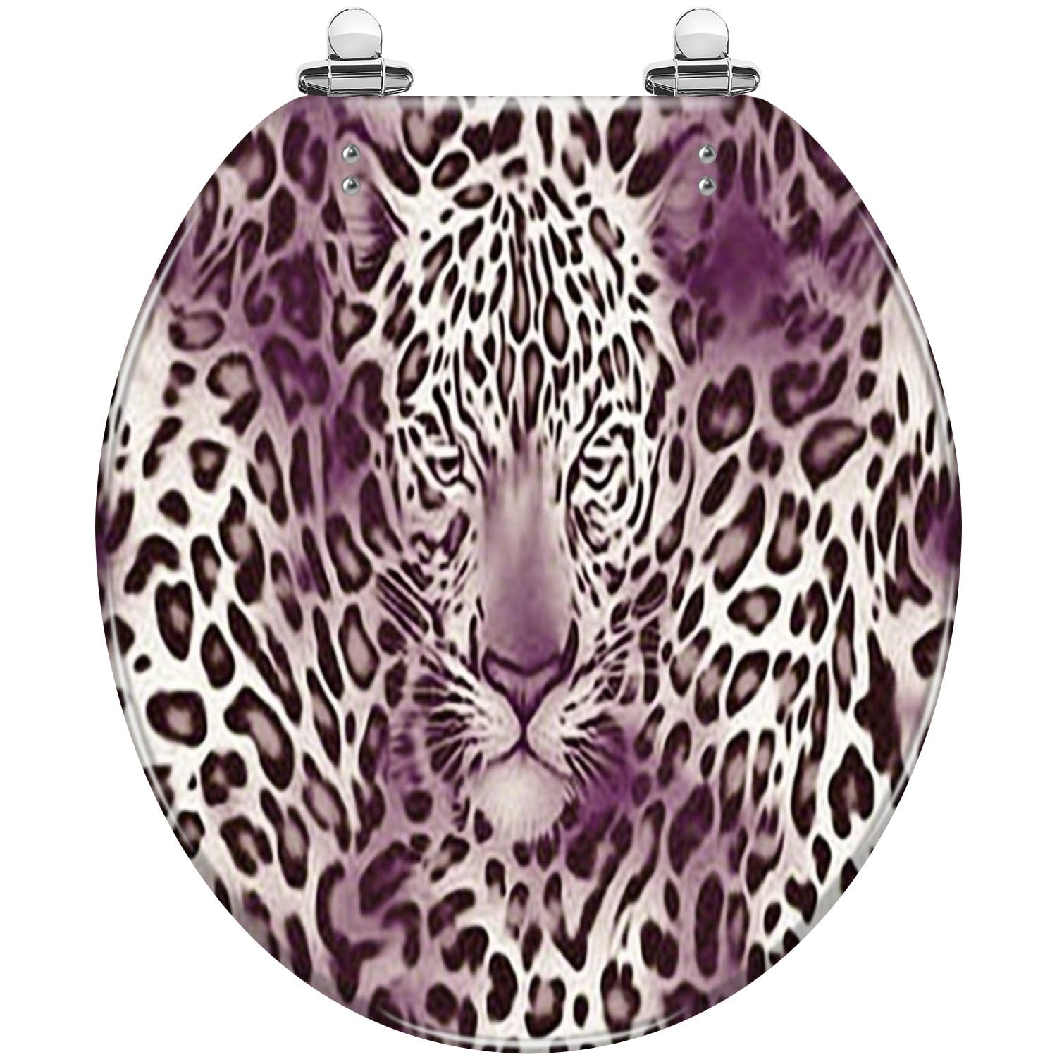 Tazyyzuu Multi5 Leopard Skin Round Toilet Seat Seamless Resin Slow Close Lid Quick Release Hinges Easy Clean(,16.5X14.5)