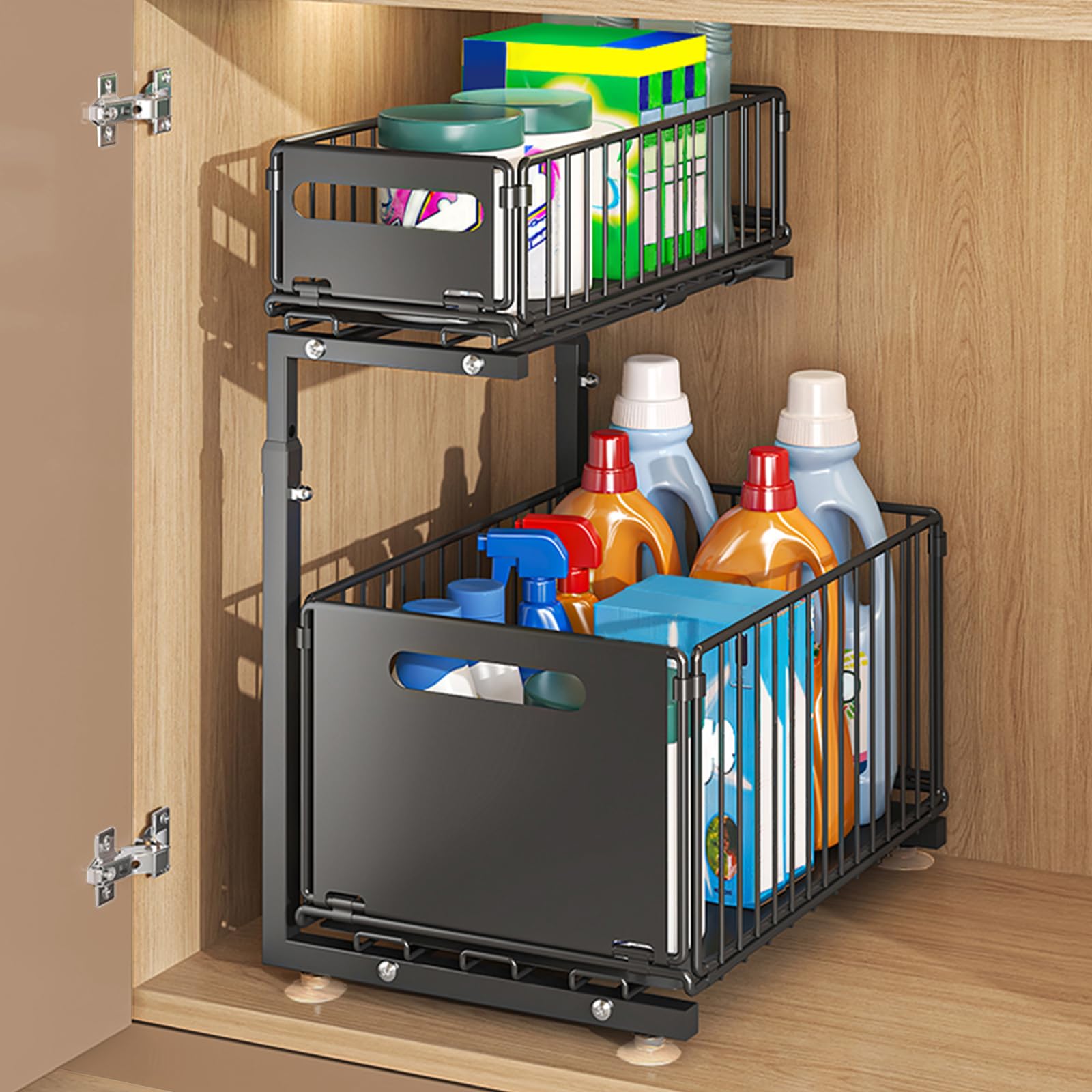 Sottolavello con 2 cassetti scorrevoli a forma di L, scaffale da cucina in metallo per bagno e cucina, soluzione salvaspazio per una nizzazione efficiente