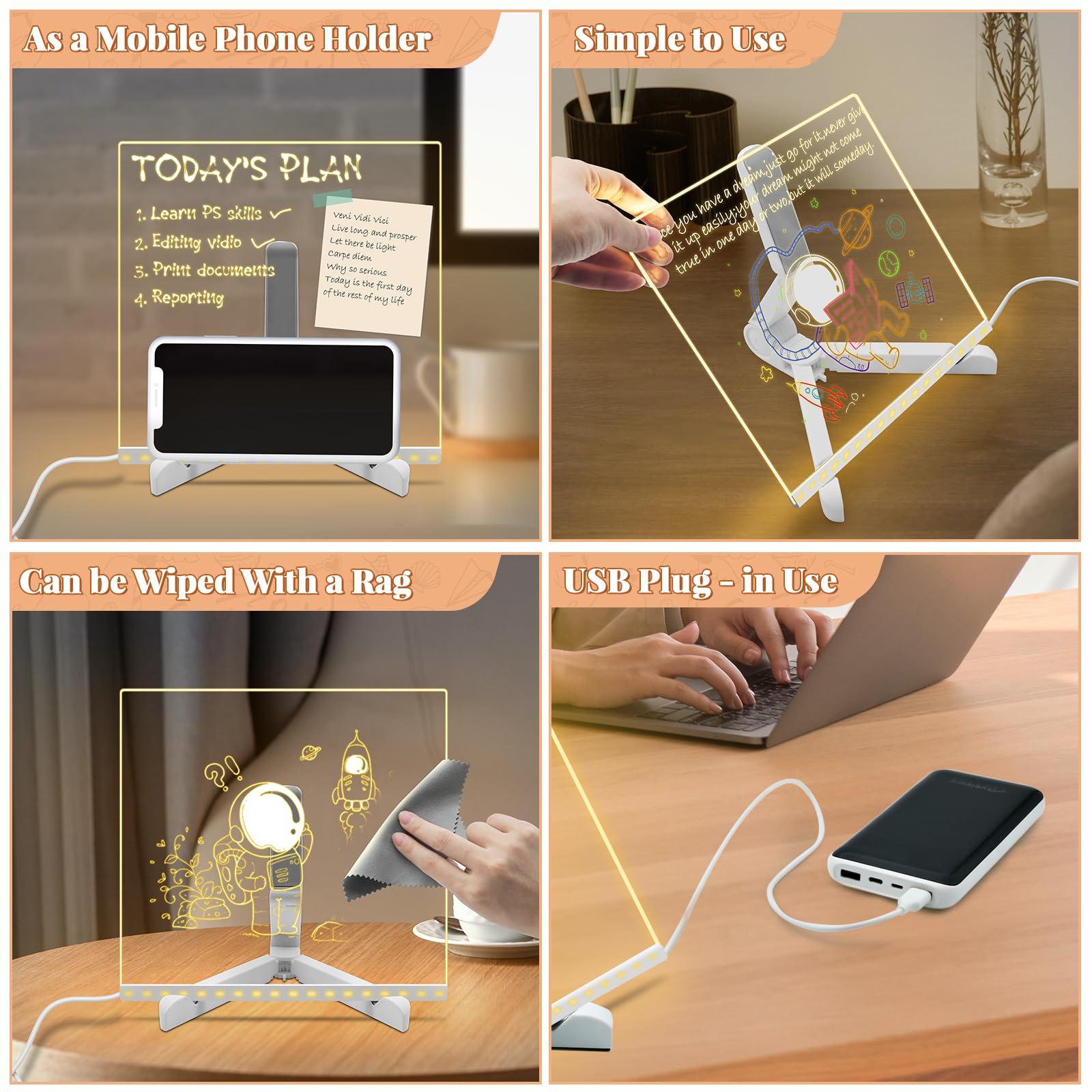 Sarsumir LED Note Board with 7 Colors Pen/Stand, 20x20CM LED Drawing ...