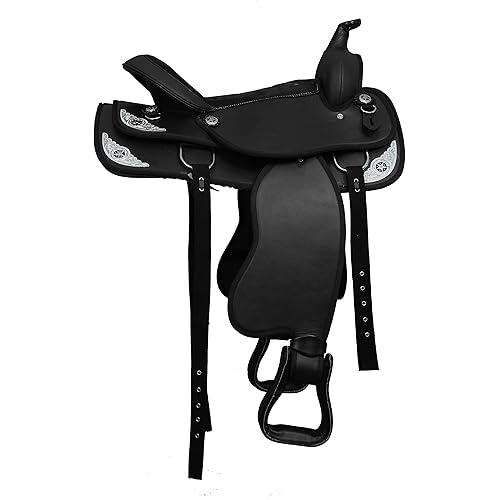 SS19 Premium Synthetic Western Saddle - 14 to 18 Inch, and Comfy Horse Saddle with Tack Set All Accessories Included, Equetrian Accessories