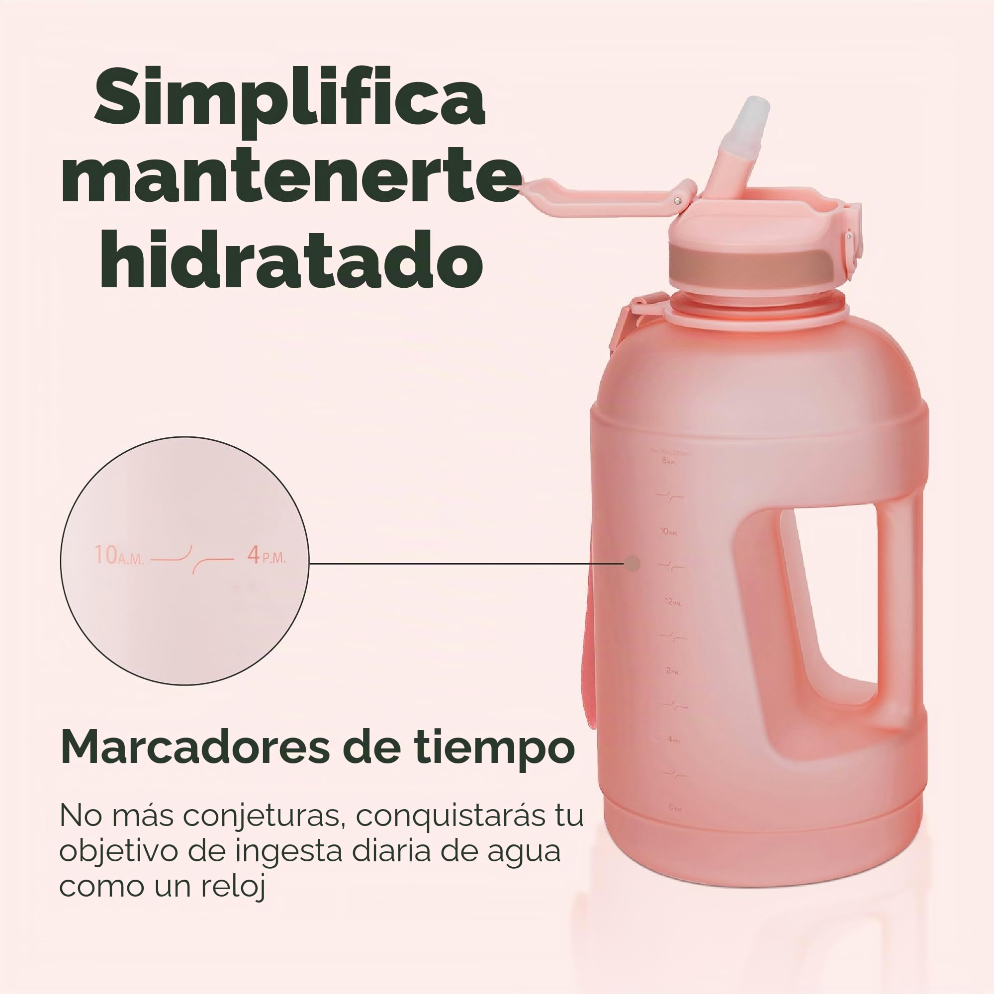 Hydracy Botella de Agua con Funda de Almacenamiento - 2.3 L Botella de Agua Grande con Marcas de Tiempo, sin BPA - Botella de Agua Deportiva Antifugas con Pajita