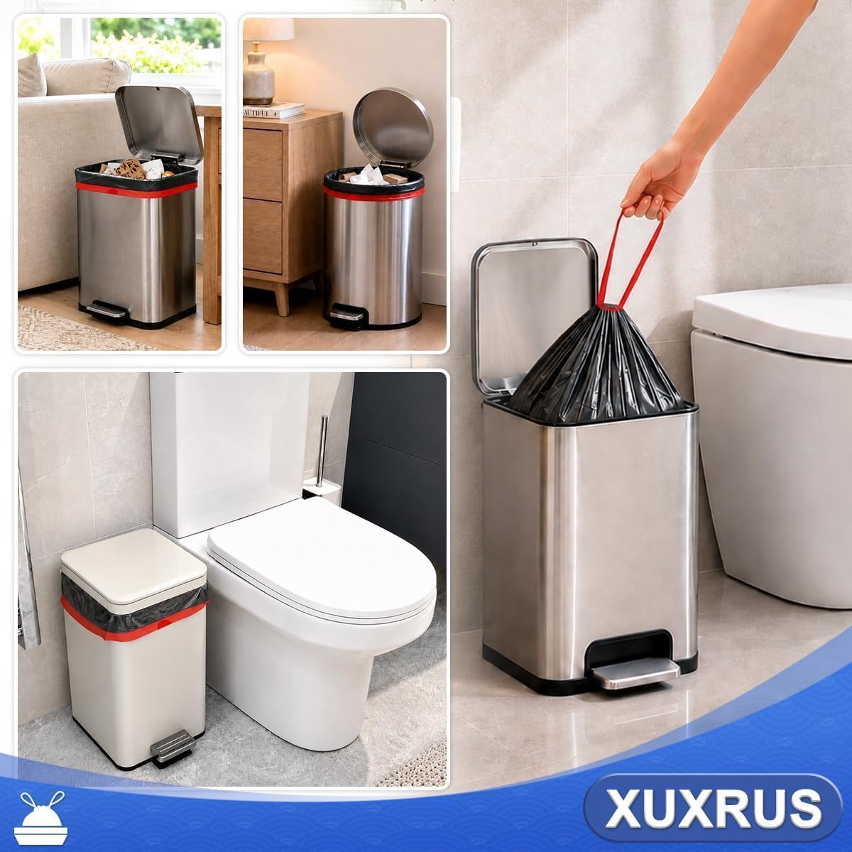 XUXRUS Tretmüllbeutel, 20 l, Badezimmer-Müllbeutel, klein, schwarz, 144