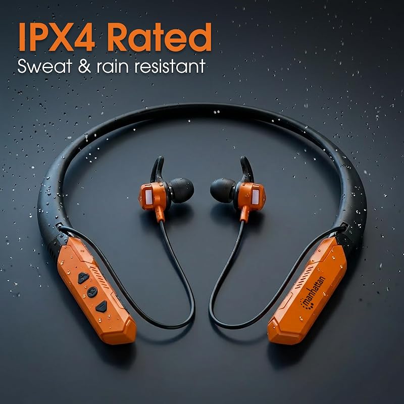 Manhattan Bluetooth 5.2 Neckband Earbuds, 15-Hour Battery, IPX4 Mic image 6