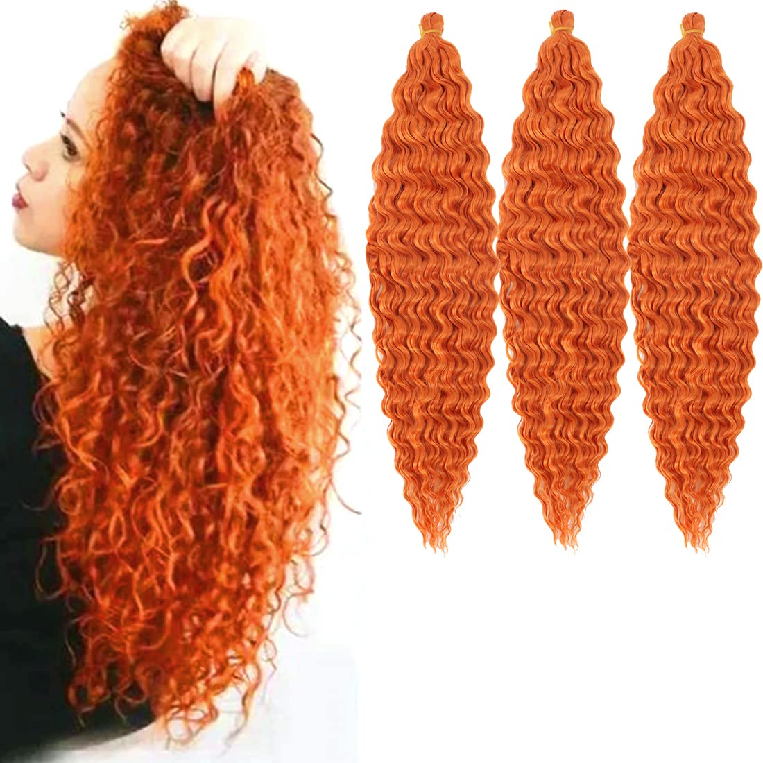 18 inch Ocean Wave Crochet Hair Deep Wave Twist Crochet Hair Extensions Curly Braiding Hair 3 packs(18 inch, Orange)