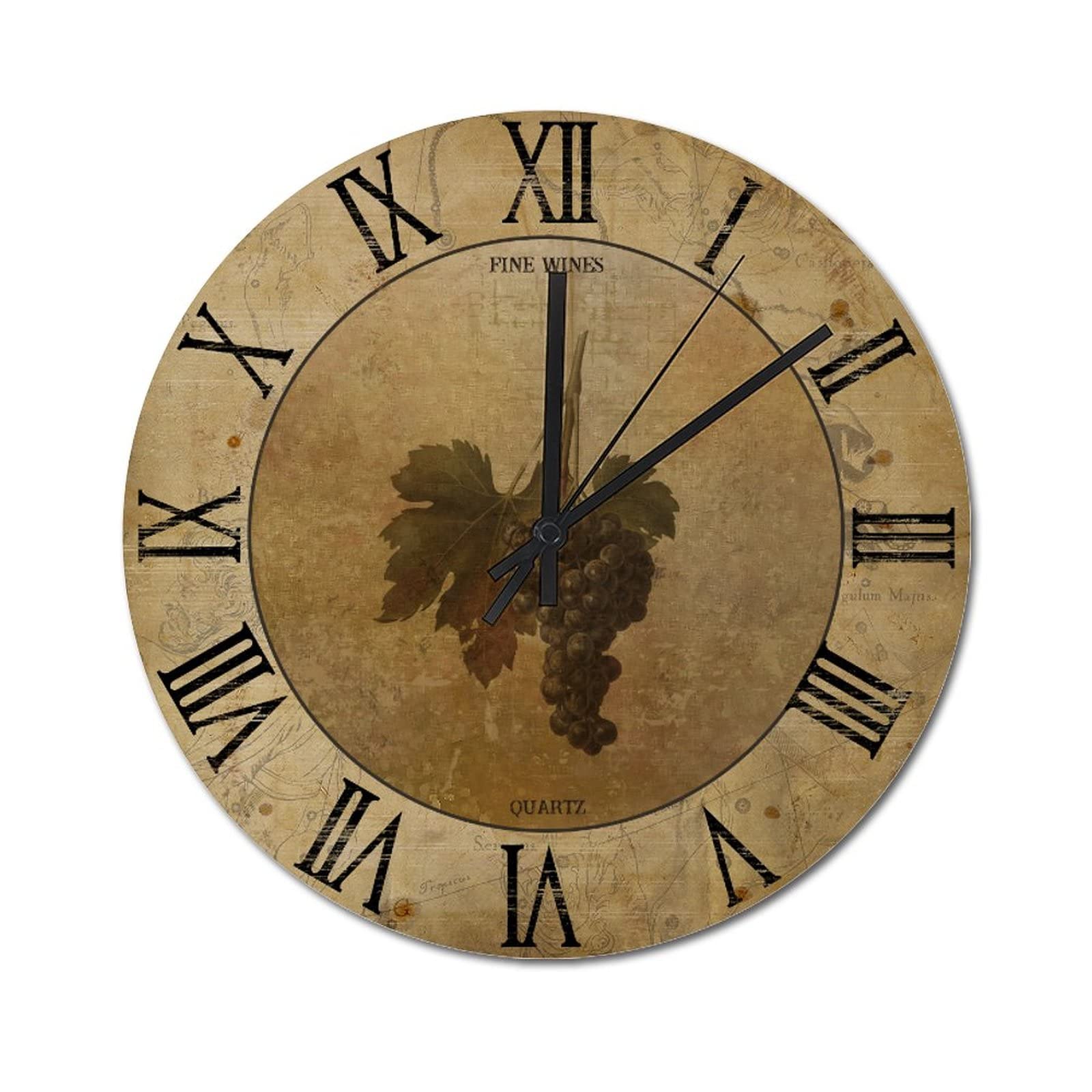 Horloges murales rondes en forme de vin rustique pour salon et bureau
