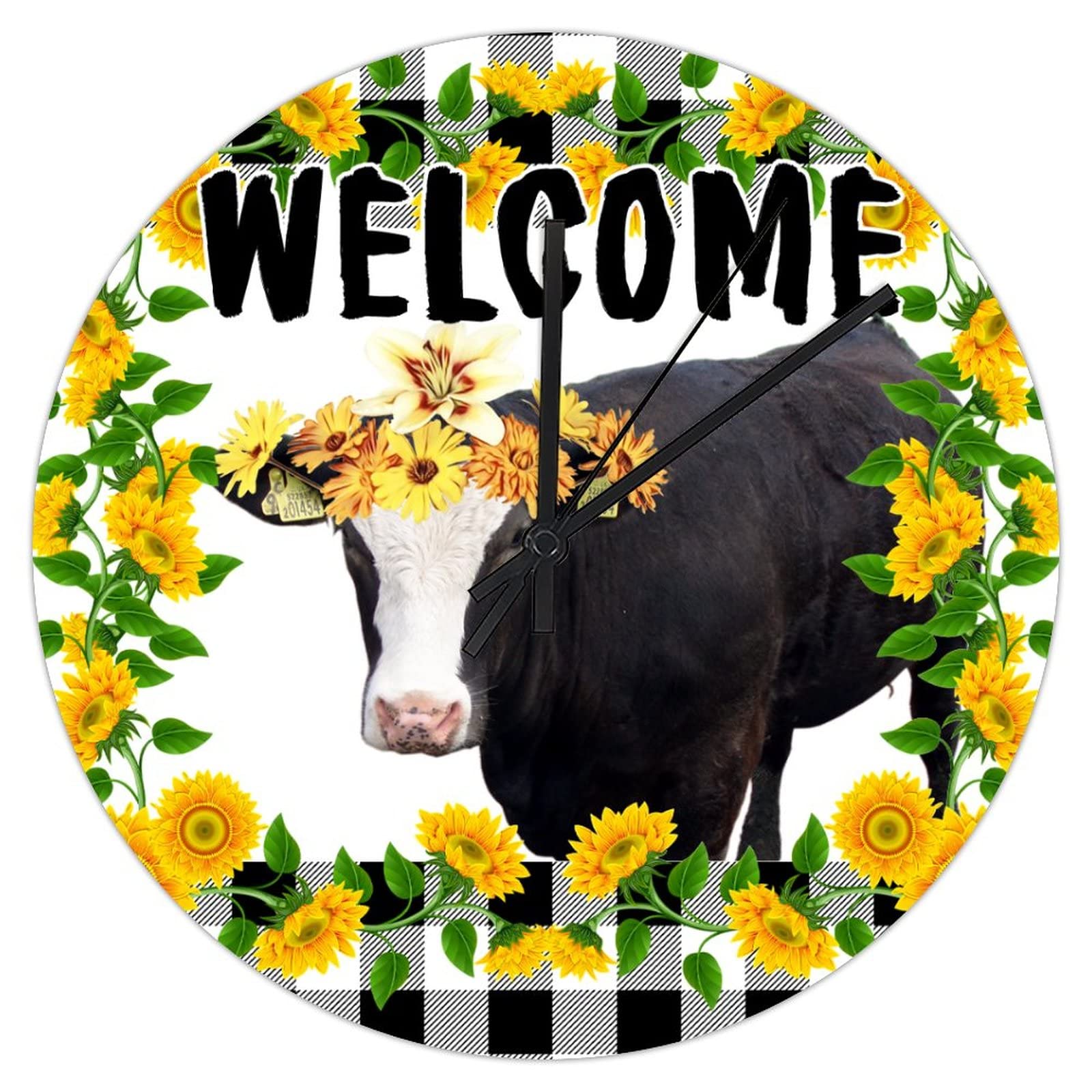 Horloge murale cuisine motif vache et tournesol pour salon lumineux