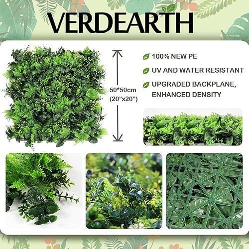 Miniatura 9 de VERDEARTH Paneles de pared de plantas artificiales, 6 piezas de 19.7 x 19.7 in de vegetación de helecho, hiedra para valla de seto de privacidad,
