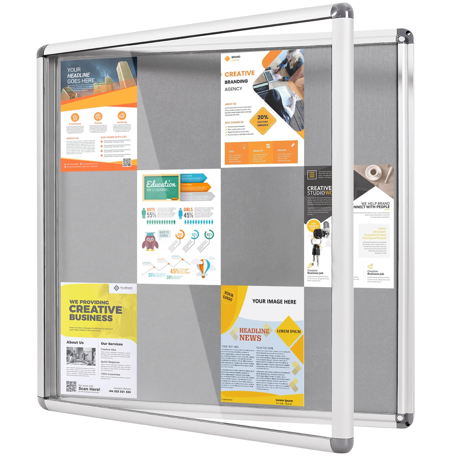 MAKELLO Lockable Notice Board 980x980mm, Display Pin Board for Office School Home Store Community Centre, Grey Felt, Aluminum Frame, 12xA4 โ image 1