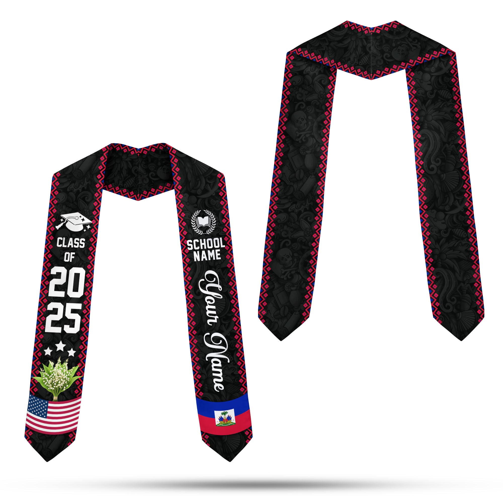 MonkeyVan Custom Haitian Graduation Sash 2025,Personalized Haiti Flag Graduation Stole,Haitians American Flag Graduation Sash S32