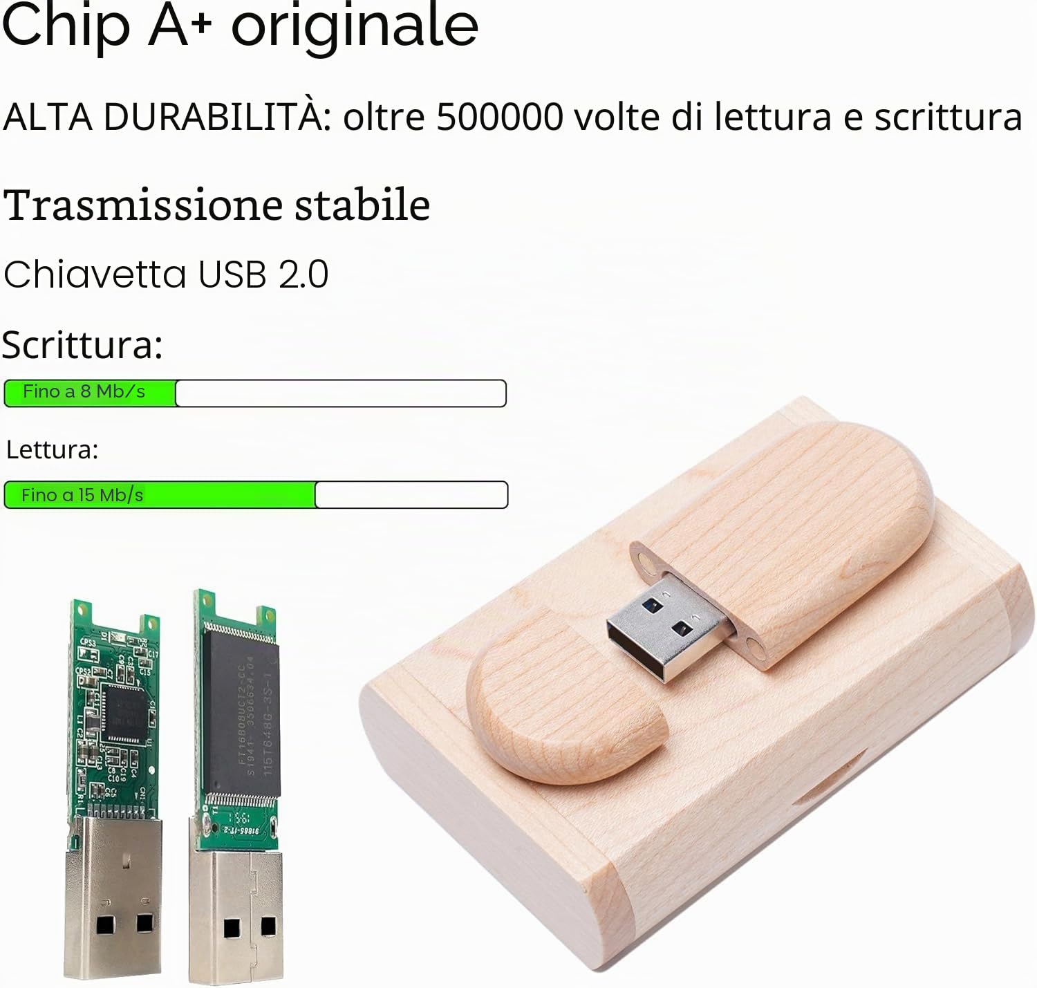 chiavetta USB 2.0 in legno d'acero, con scatola di legno 2.0 2.0/8GB
